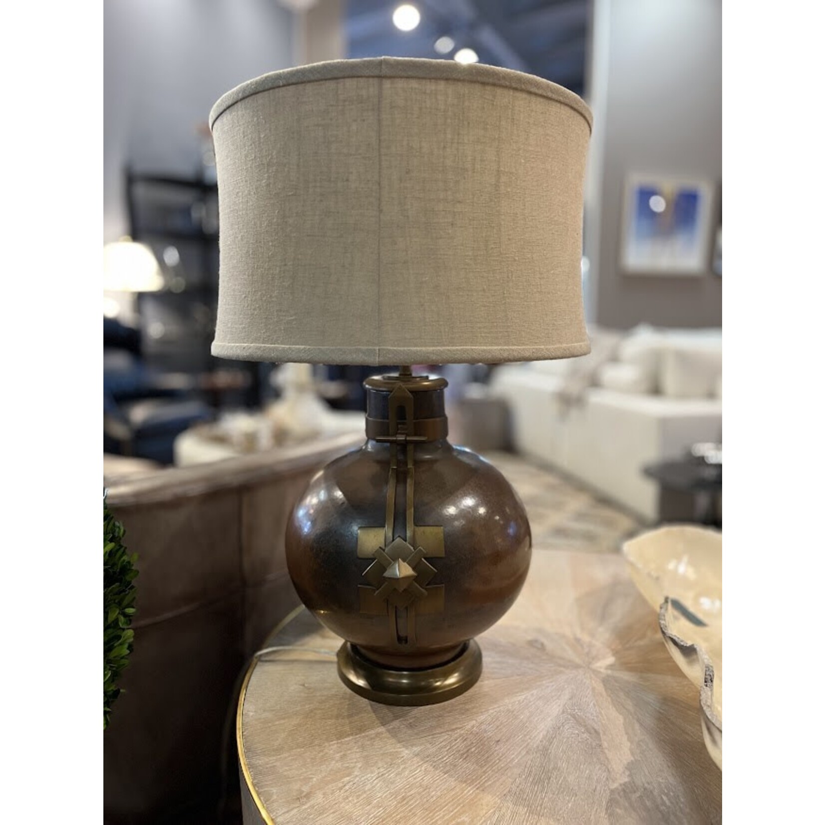 Theodore Alexander Brown Ceramic and Brass Table Lamp