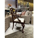 Maitland Smith Hand Carved Mahogany Armchair with Brass Accents