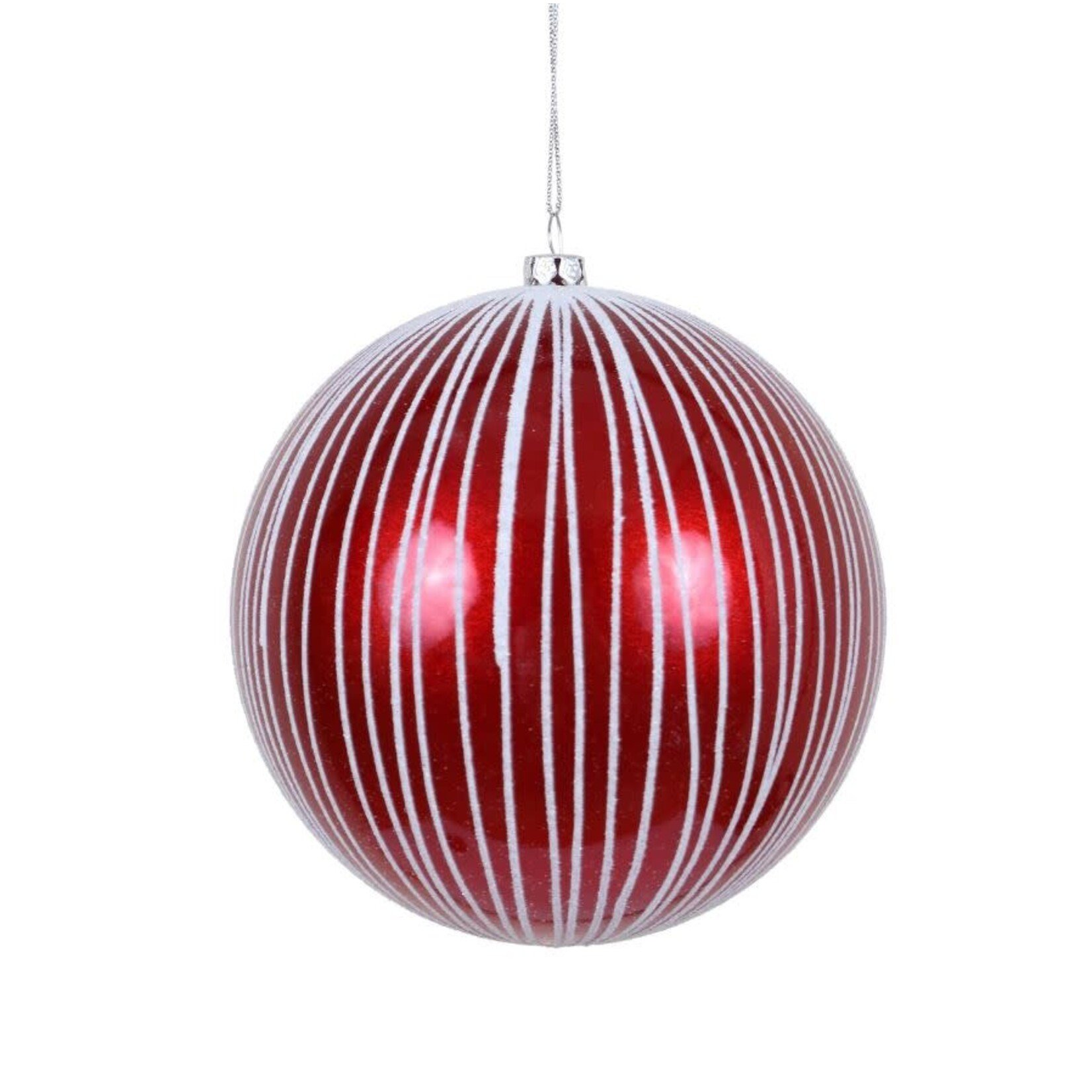 Jim Marvin Enterprises Red & White Stripe Glass Ball Ornament 4"