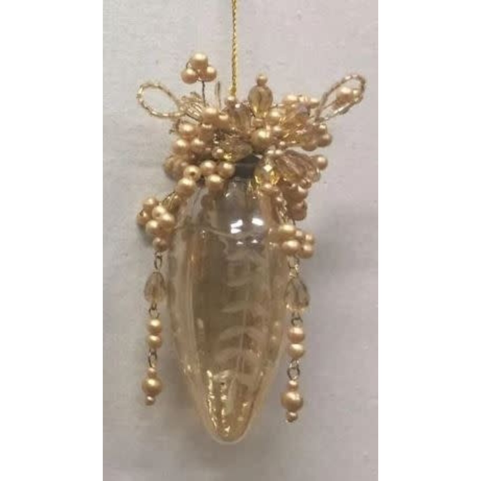 Winward Home Beaded Etched Glass Finial Ornament 4"