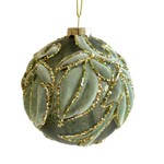 Jim Marvin Enterprises Green Leaf Glass Beaded Ball Ornament 4"