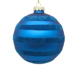 Jim Marvin Enterprises Flocked Electric Blue Stripe Ball Ornament 4"