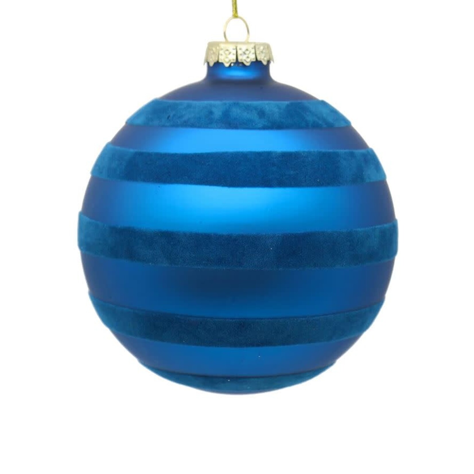 Jim Marvin Enterprises Flocked Electric Blue Stripe Ball Ornament 4"