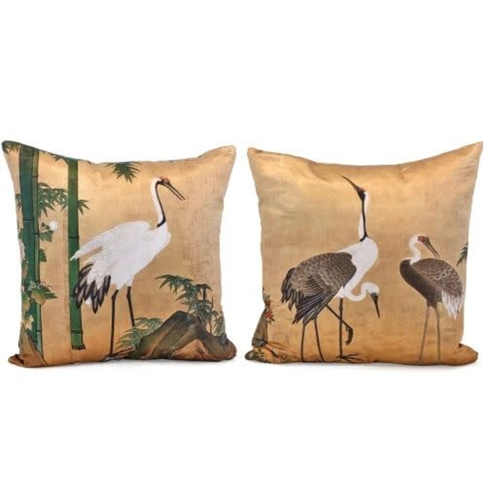 Poetic Pillow Crane Bird Bamboo Throw Pillow 22x22