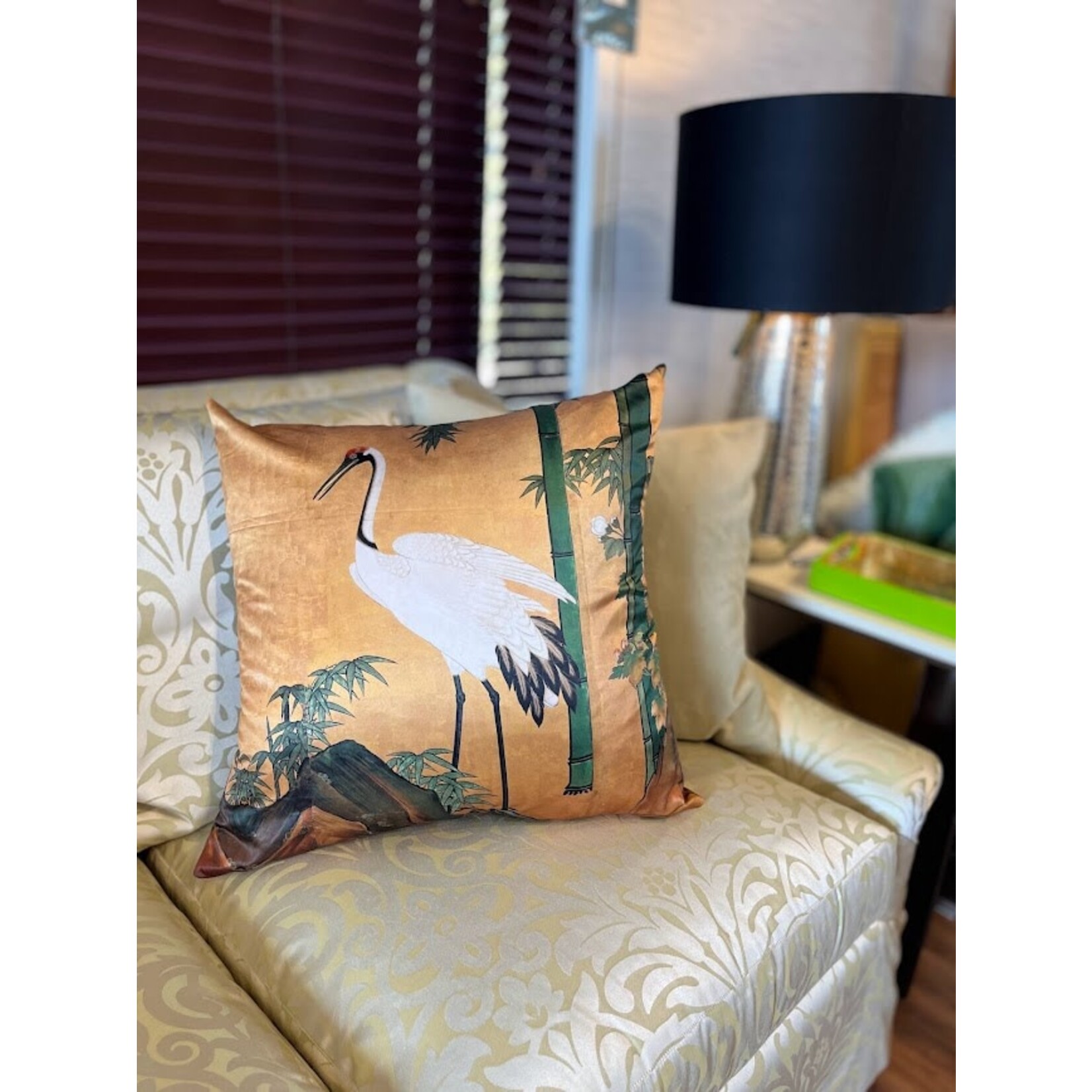Poetic Pillow Crane Bird Bamboo Throw Pillow 22x22