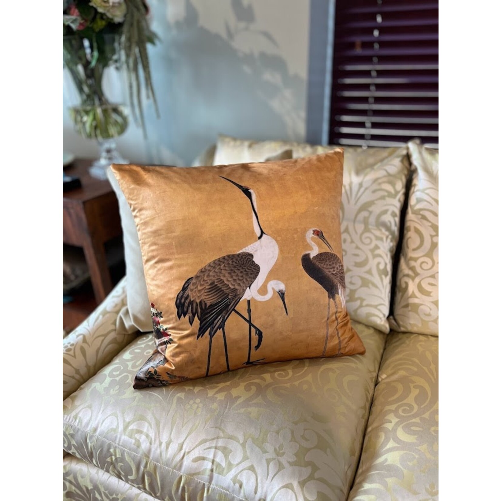 Poetic Pillow Crane Trio Bamboo Throw Pillow 22x22