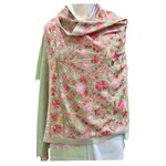 David Jeffery Embroidered Floral Arri Stole Shawl Pink & Green