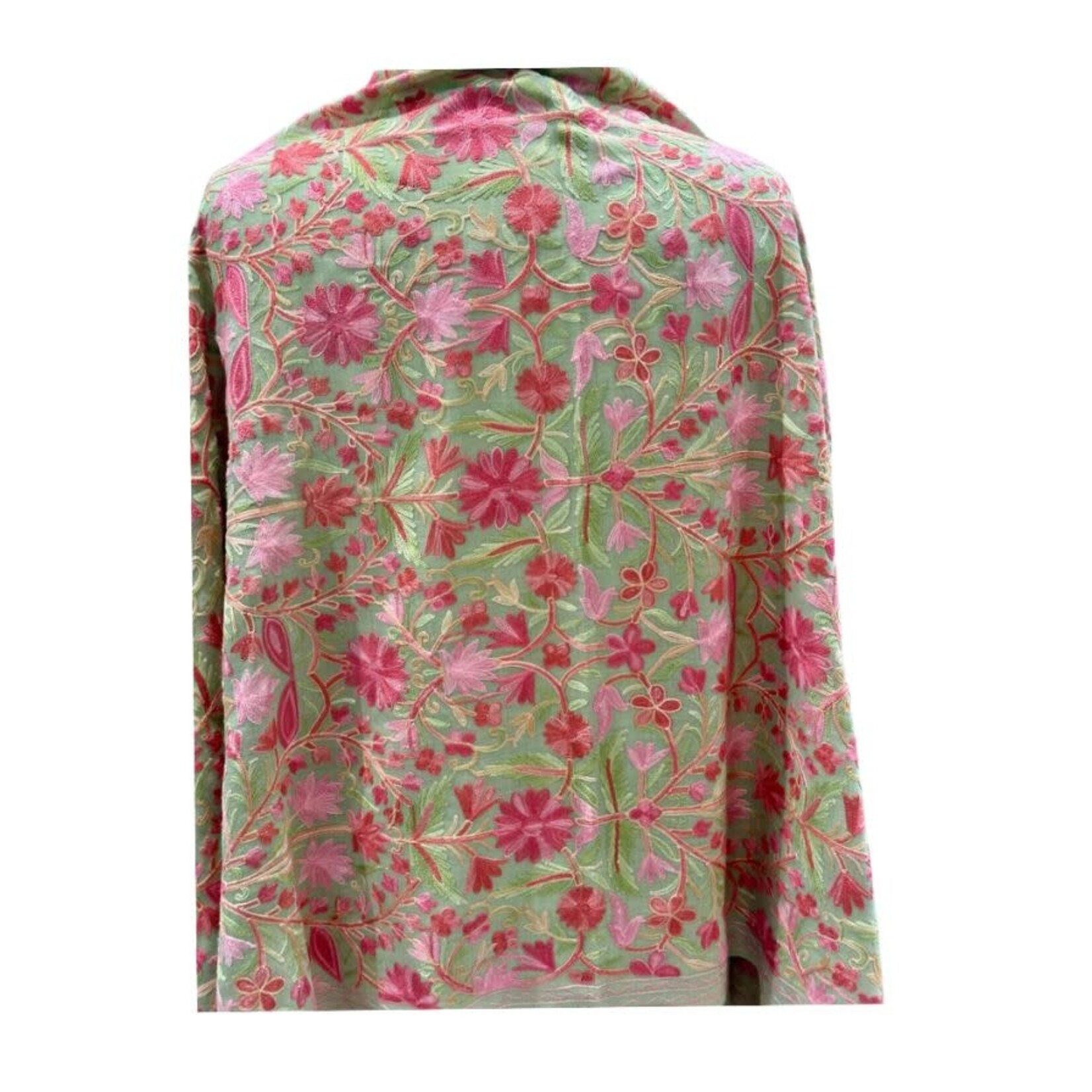 David Jeffery Embroidered Floral Arri Stole Shawl Pink & Green