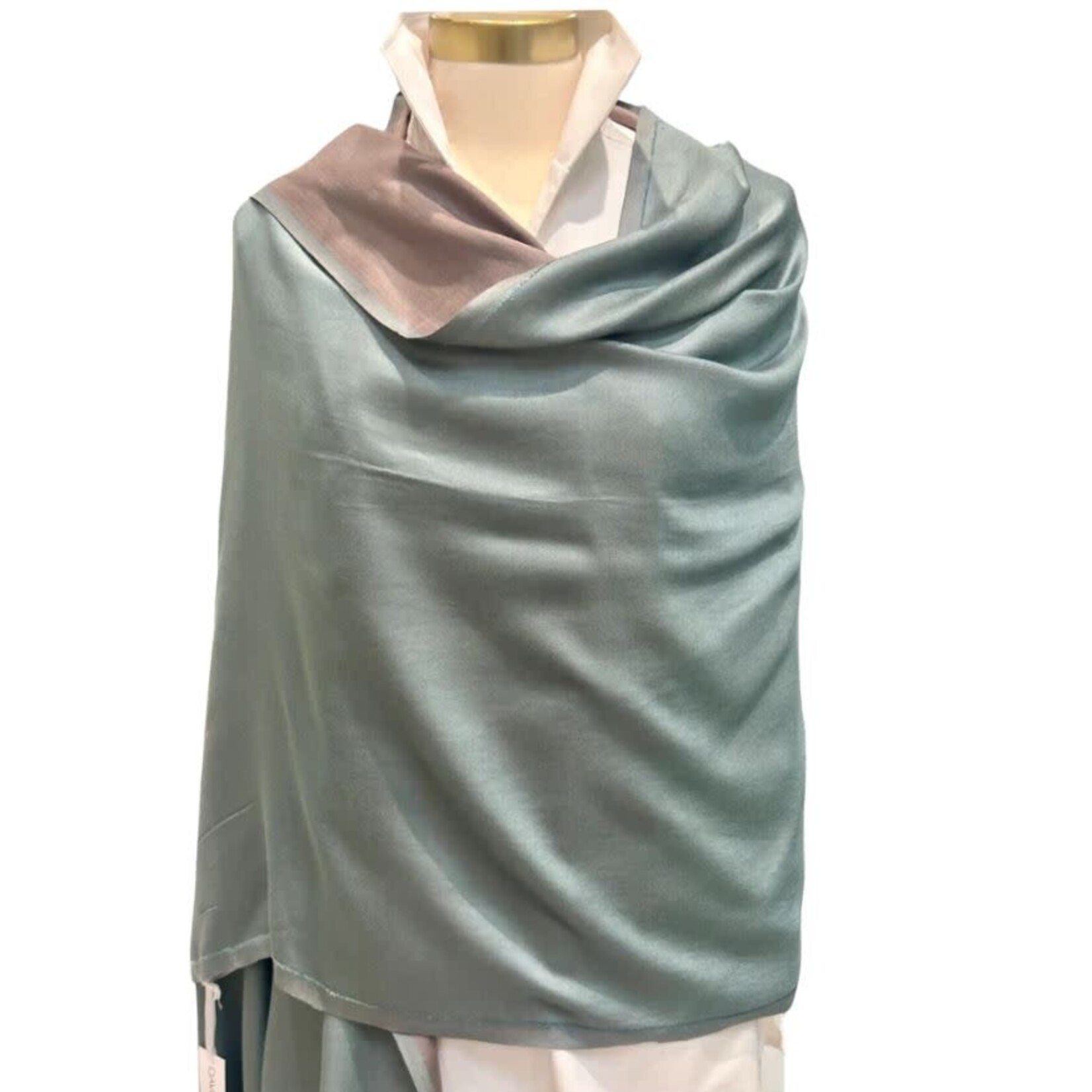 David Jeffery Modal Woven Scarf Reversible Green & Taupe