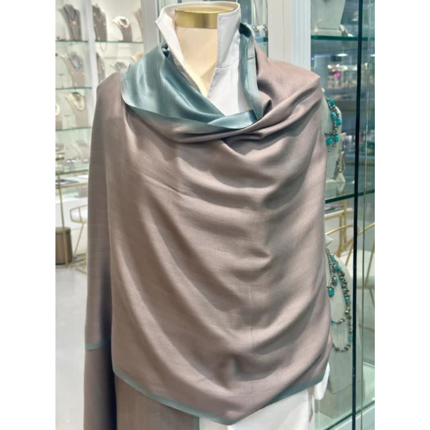 David Jeffery Modal Woven Scarf Reversible Green & Taupe