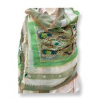 David Jeffery Embroidered Patterned Wool Shawl - Green & Ivory