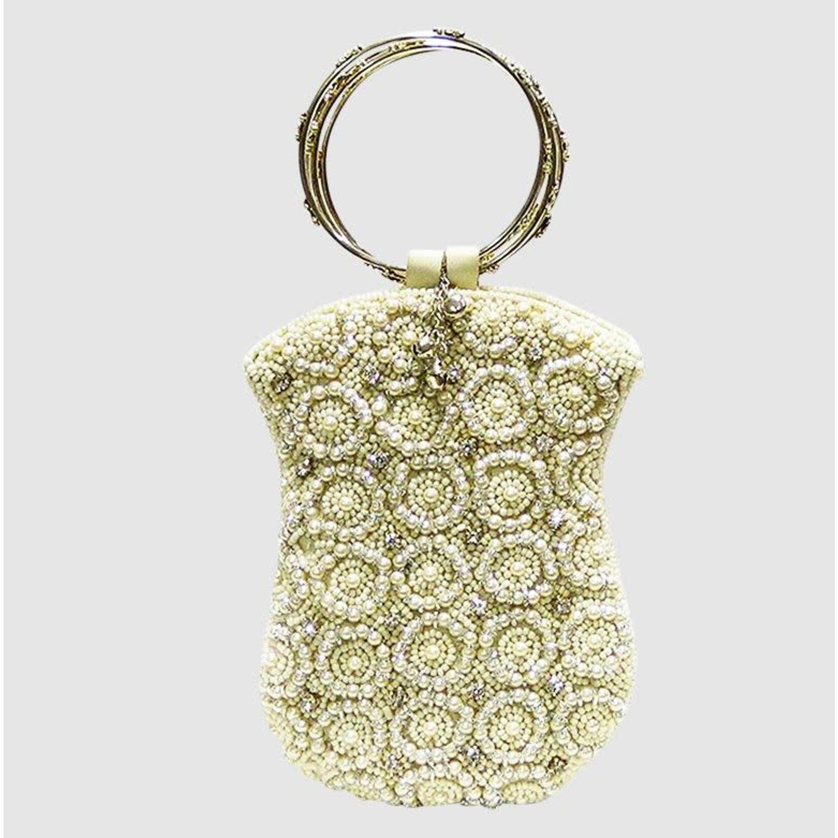 David Jeffery Ivory Beads Clear Stones & Pearls with Ring Handle Handbag