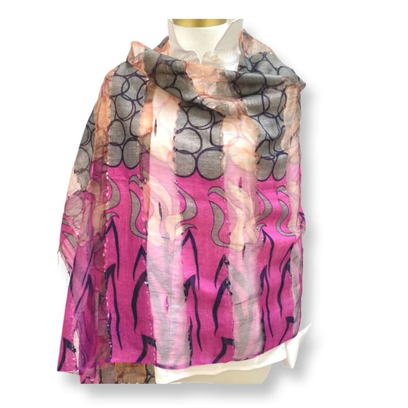 David Jeffery Modal Woven Scarf - Pink, Gray & Black