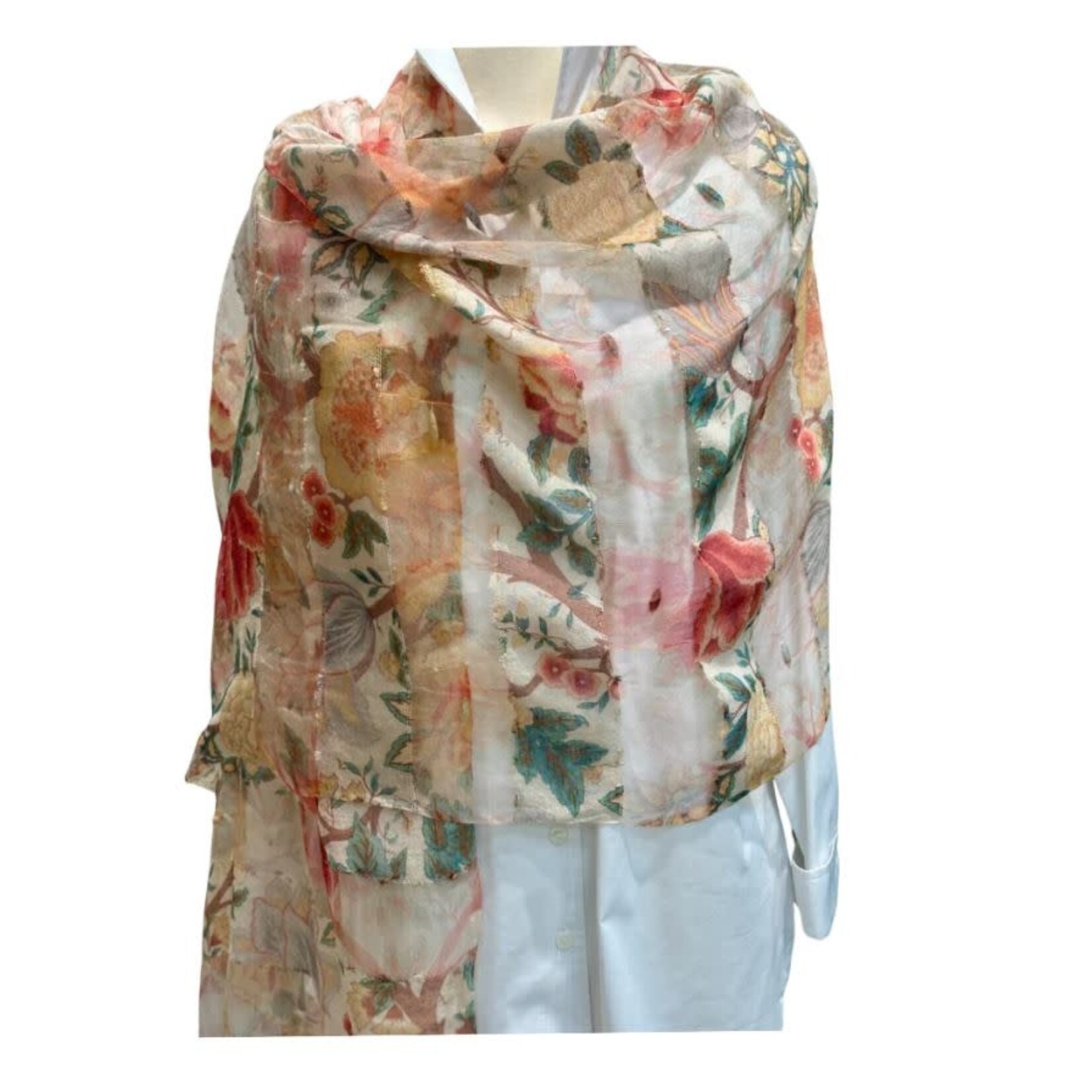 David Jeffery Modal Woven Scarf Shades of Coral Pale Green