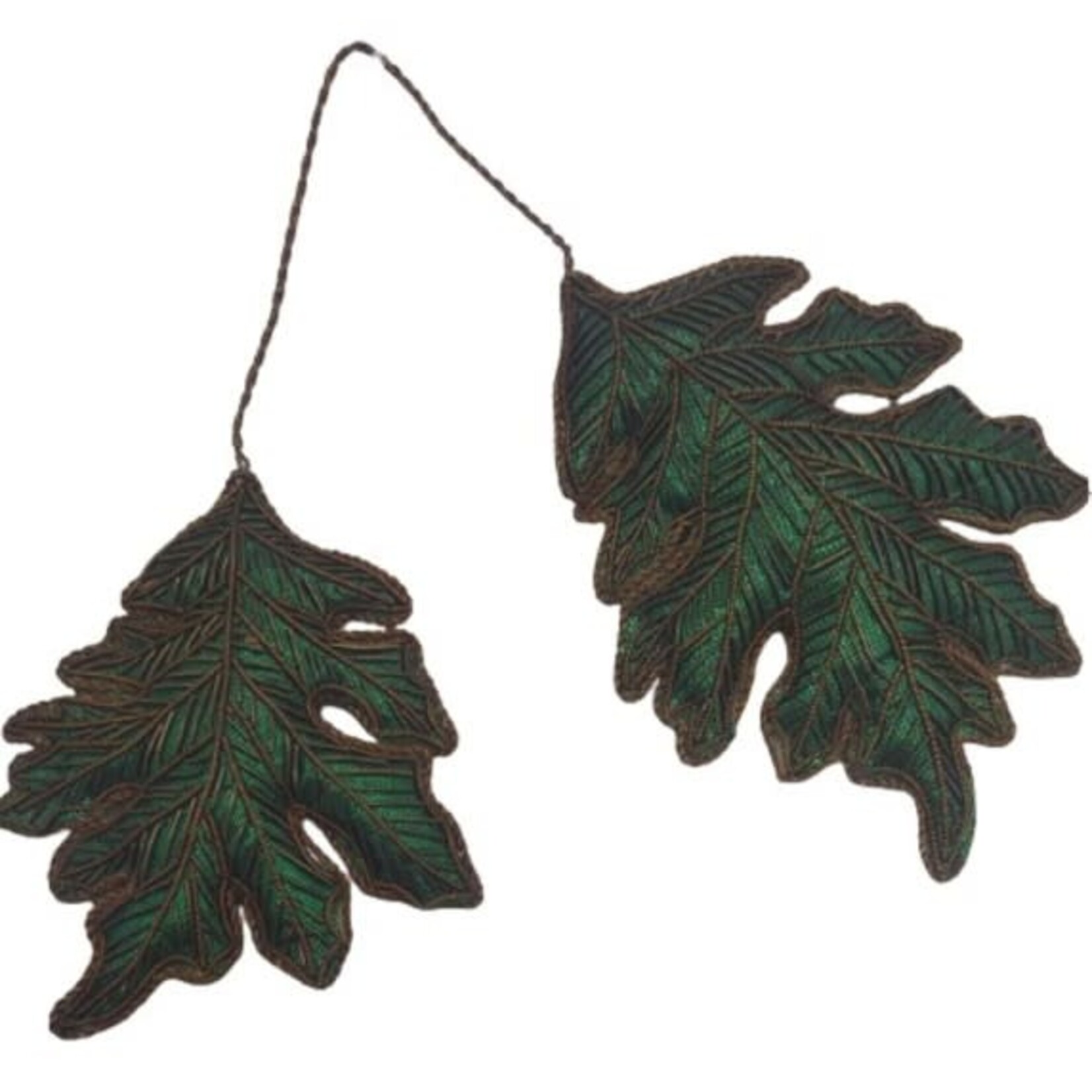 Jim Marvin Enterprises Green Oak Leaf Fabric Hanger Ornament 5.25"