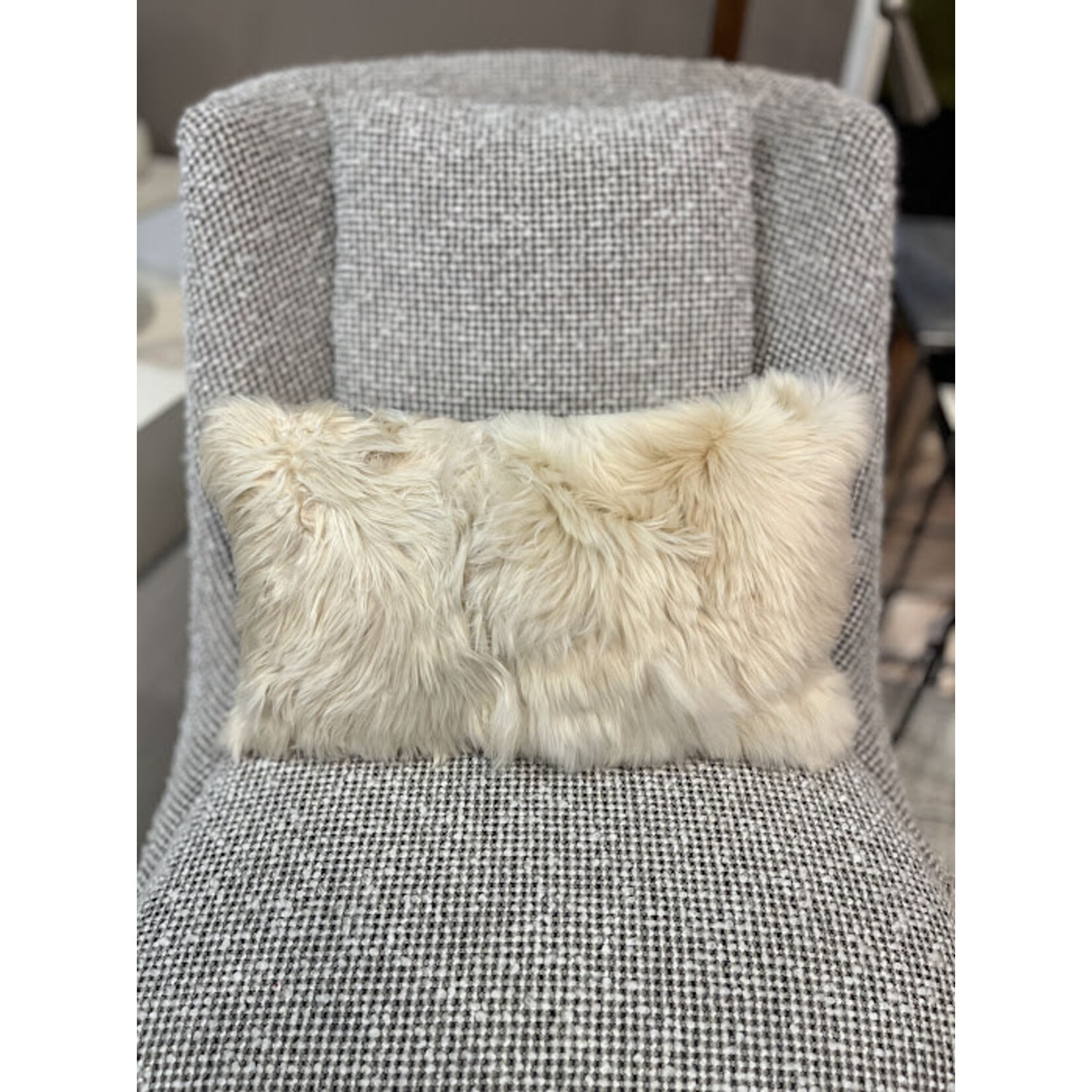 Gabby Alpaca Ivory White Throw Pillow with Feather Insert - 12x20