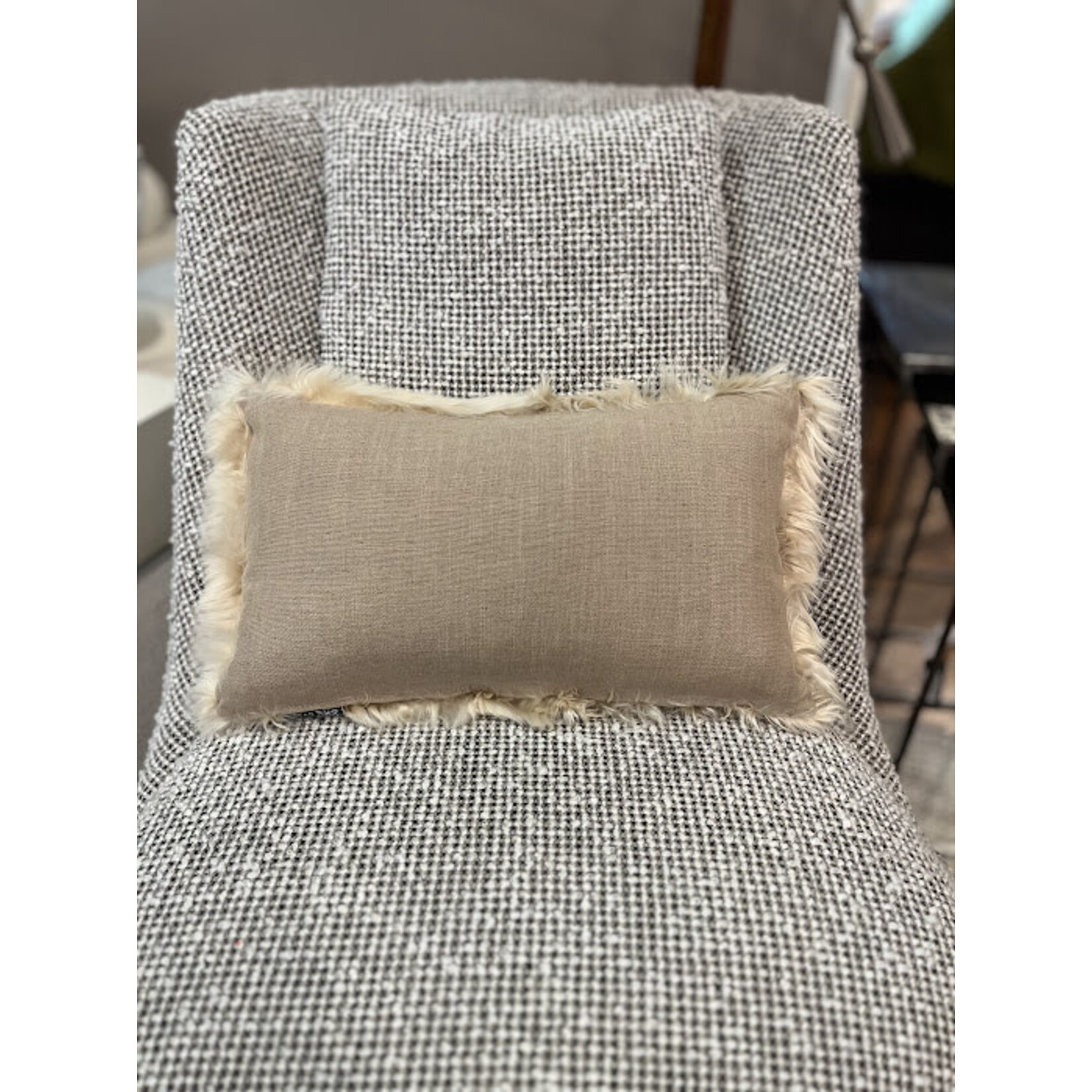 Gabby Alpaca Ivory White Throw Pillow with Feather Insert - 12x20