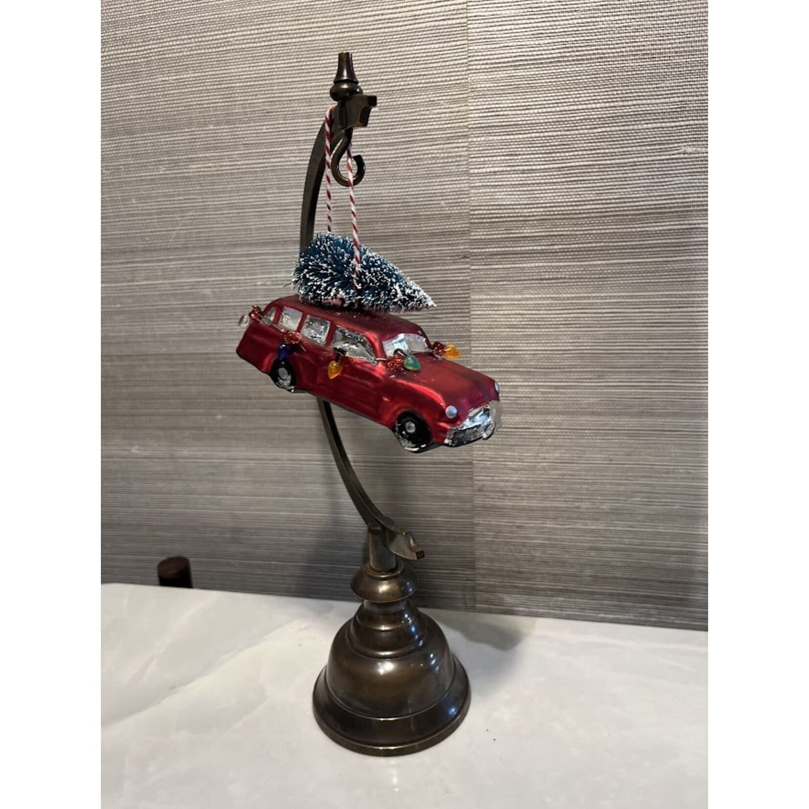 Two's Company Vintage Car with Christmas Tree Glass Ornament