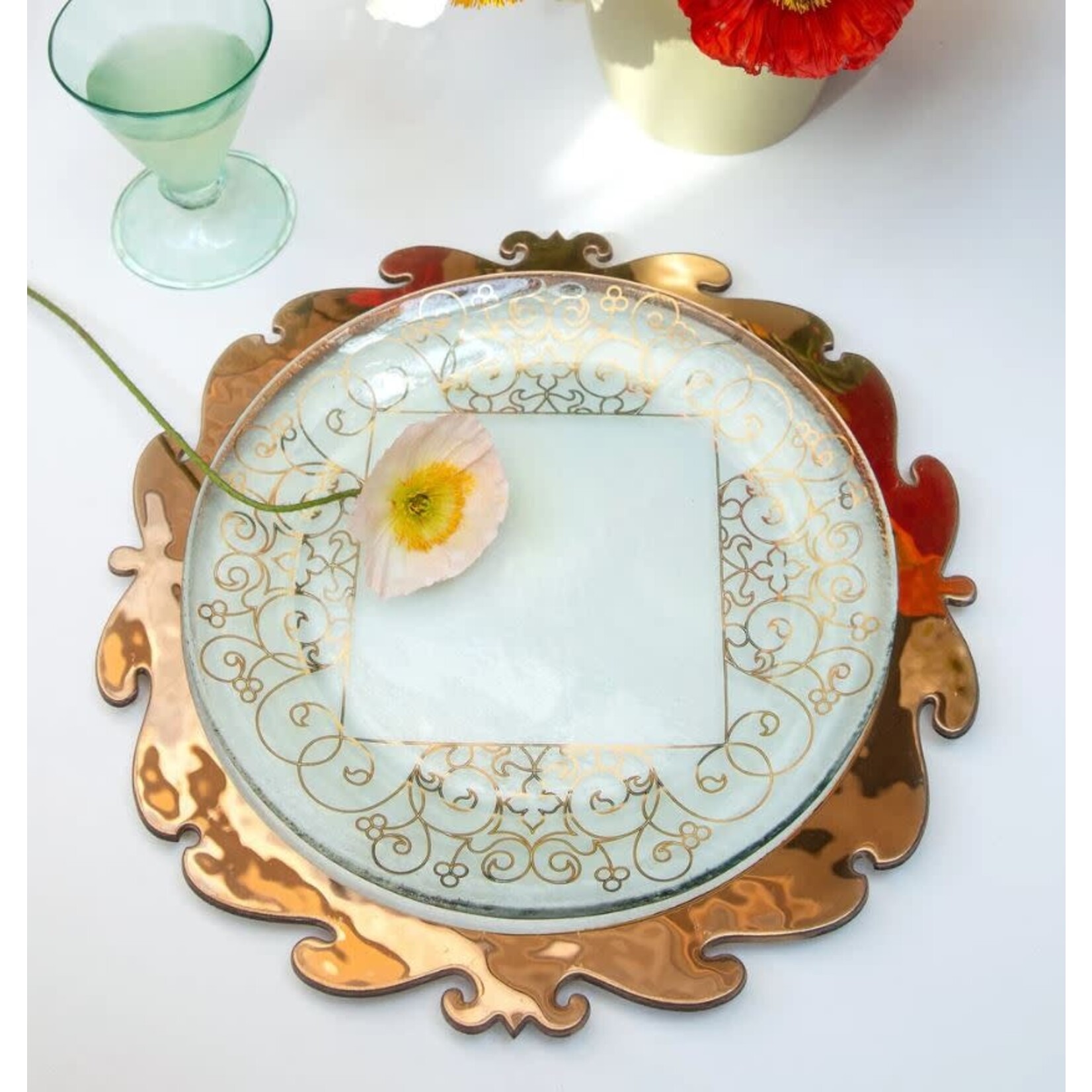 Annieglass Rococo 24K Gold Rimmed Round Buffet Plate