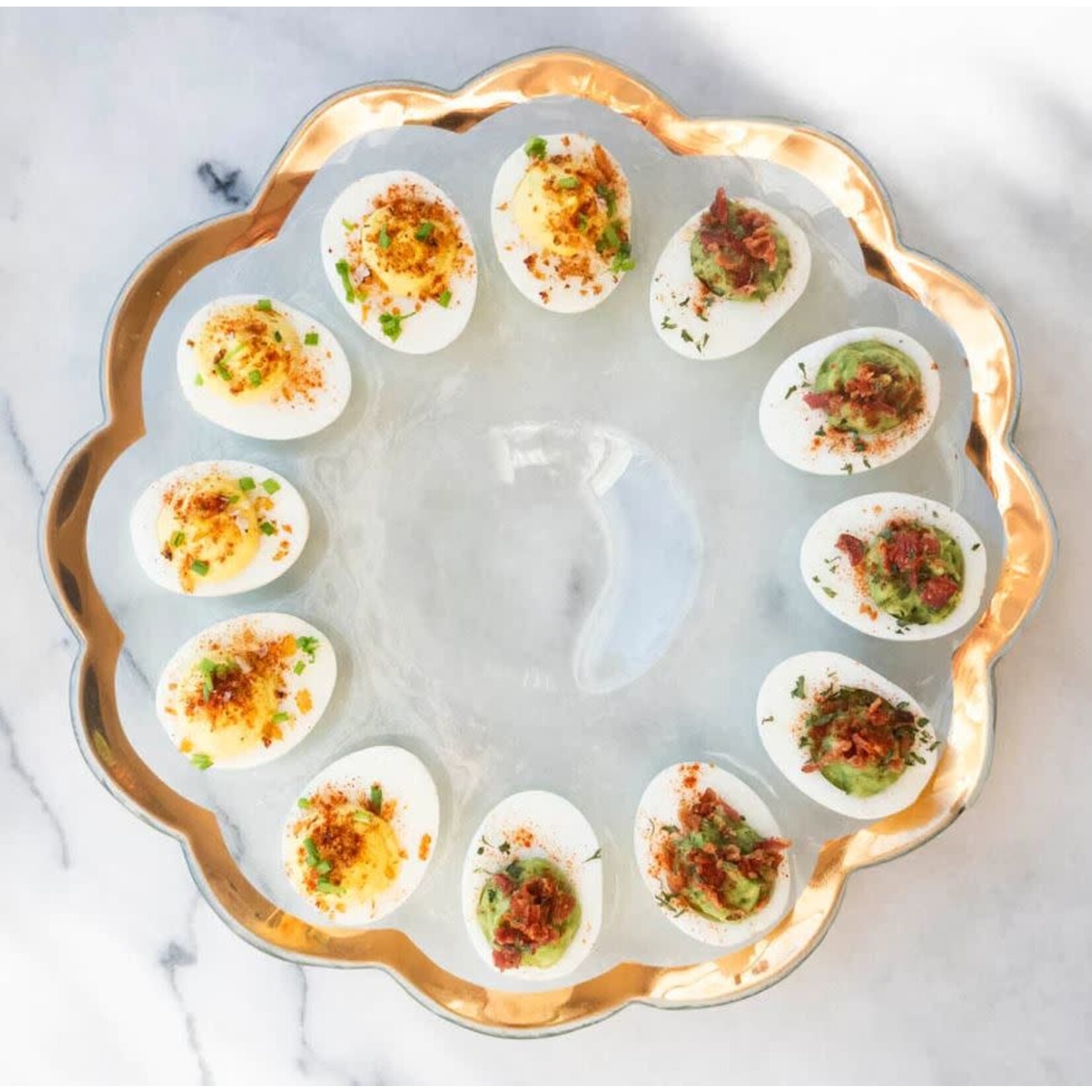 Annieglass Roman 24K Gold Rimmed Antique Deviled Egg Platter