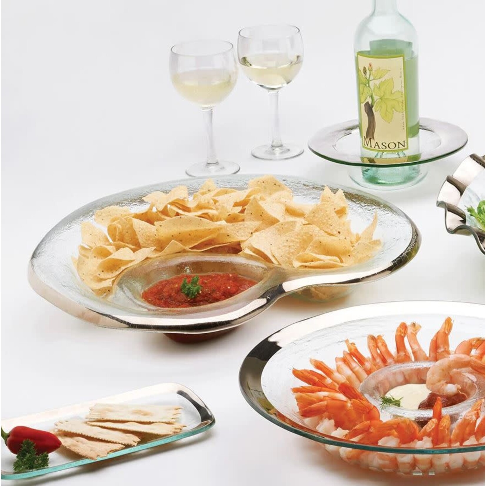 Annieglass Roman Antique Chip & Dip Bowl Platinum