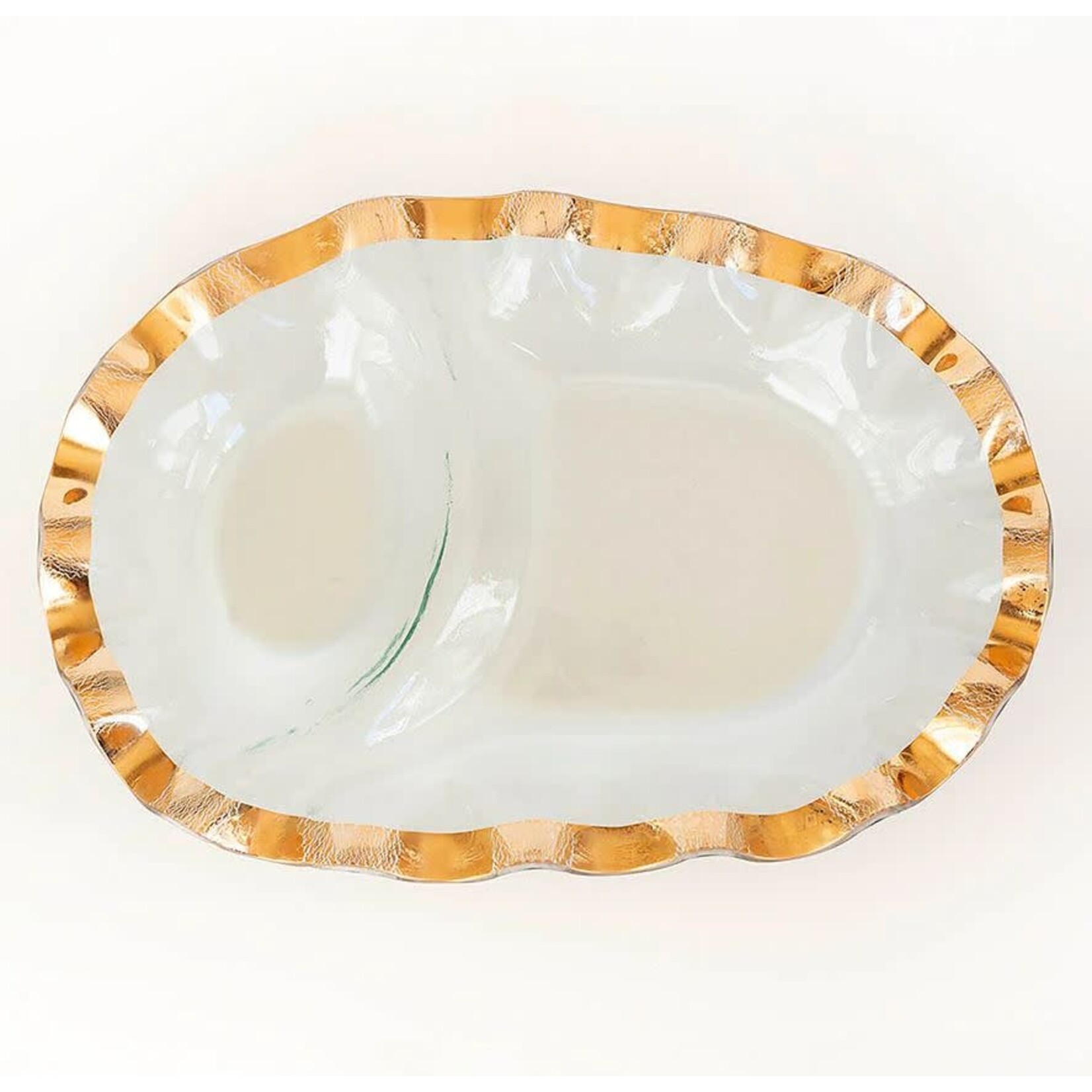 Annieglass Ruffle Oval Chip & Dip 24K Gold