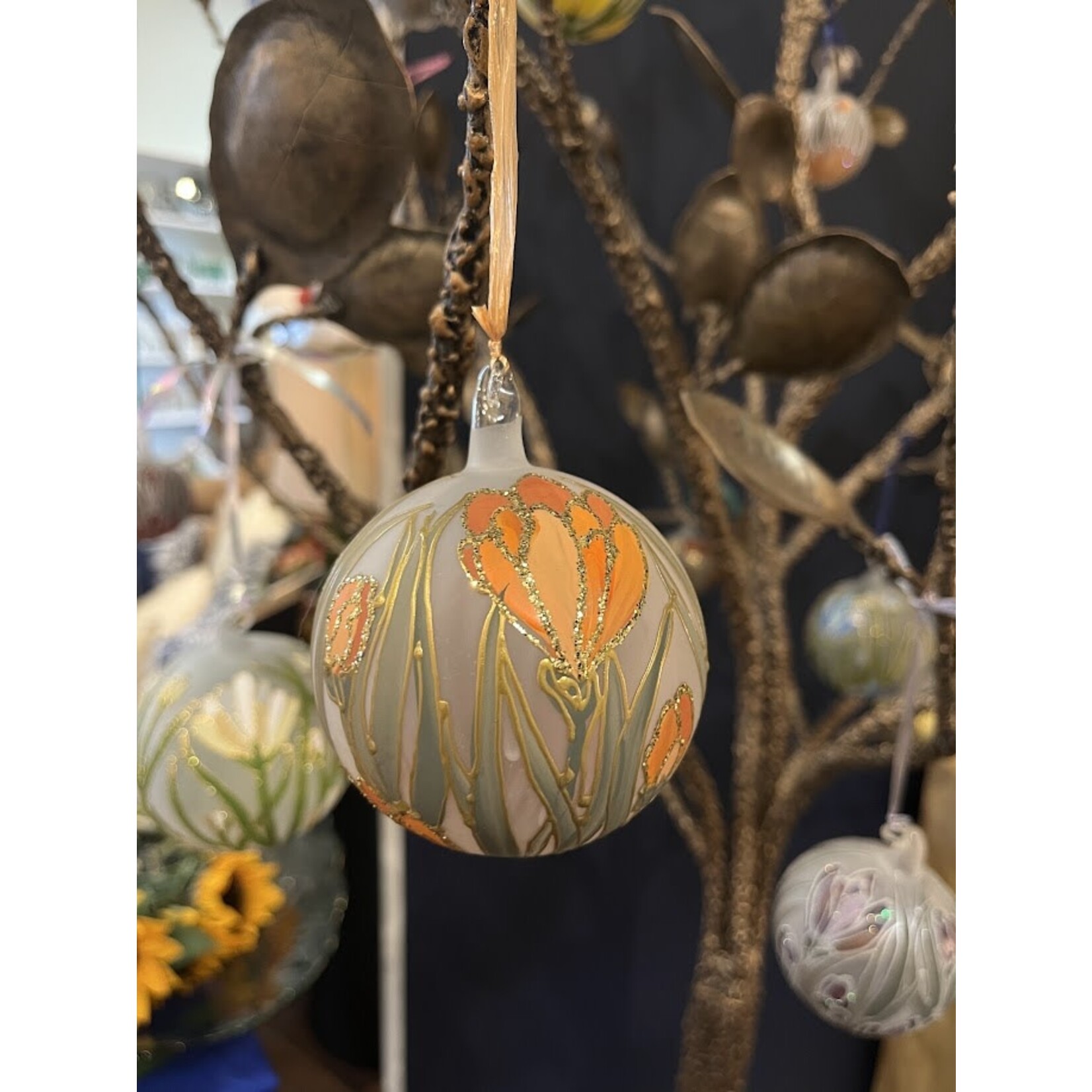 Peter's Seasons Hand Painted Spring Flower Glass Ornament Small