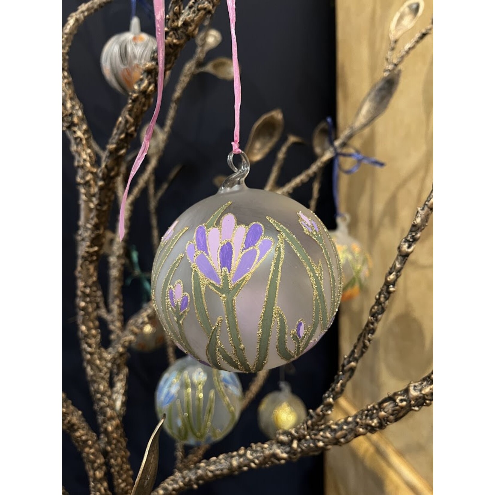 Peter's Seasons Hand Painted Spring Flower Glass Ornament Large