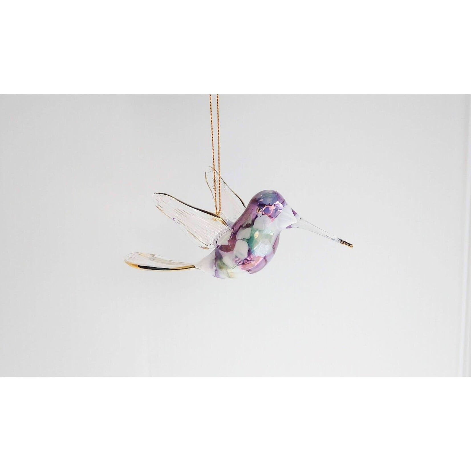 Unique Tradings Iridescent Hummingbird Marble Glass Ornament