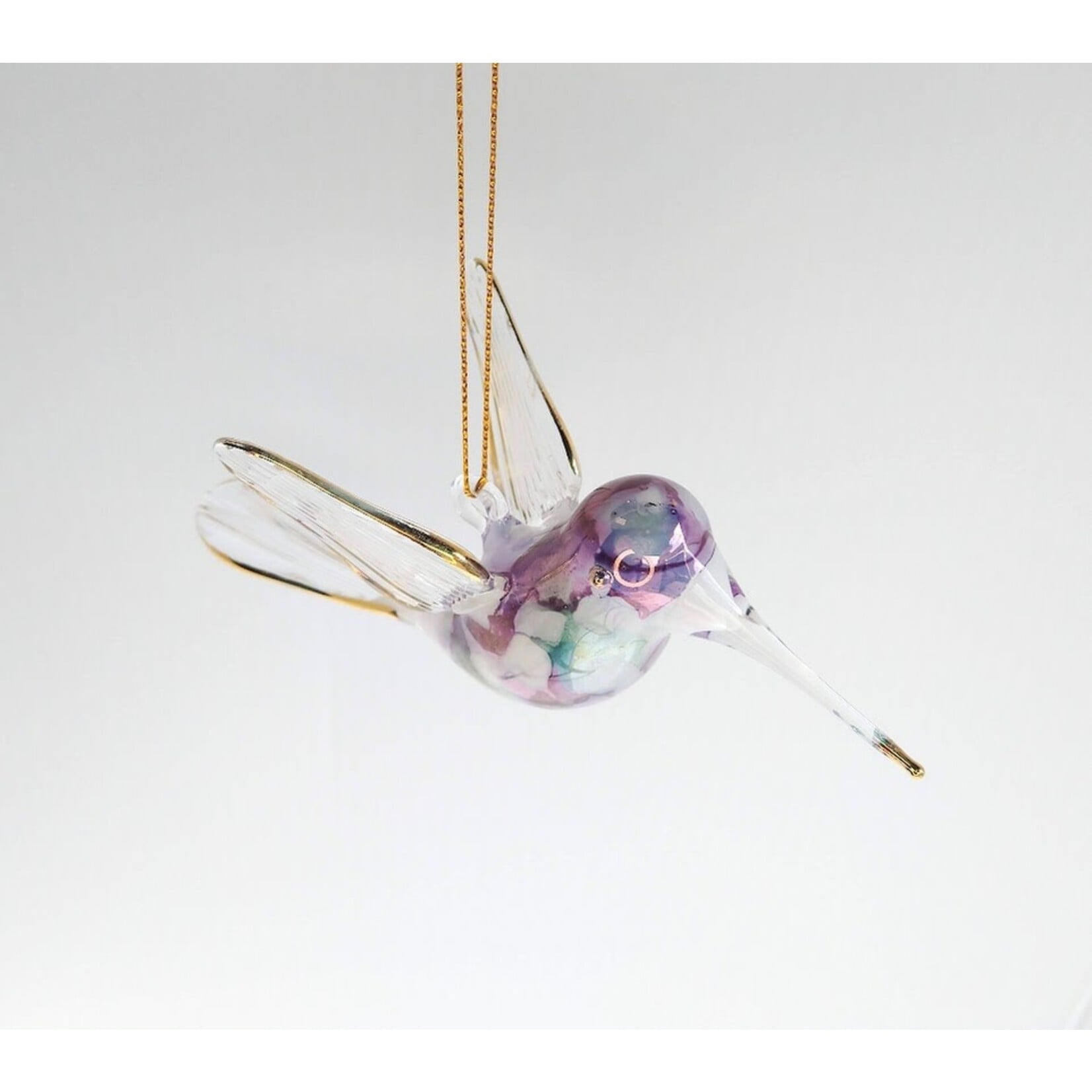 Unique Tradings Iridescent Hummingbird Marble Glass Ornament