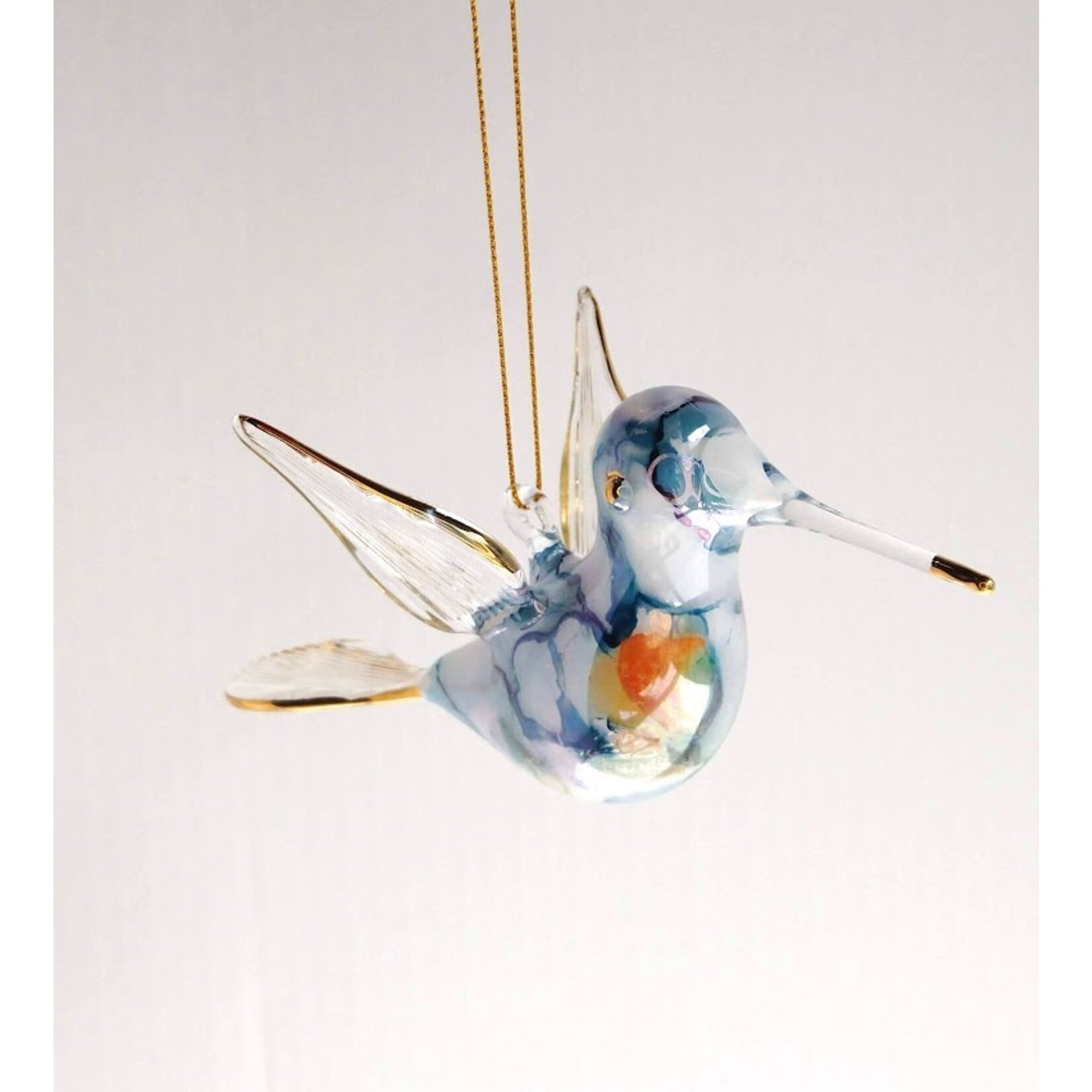 Unique Tradings Iridescent Hummingbird Marble Glass Ornament