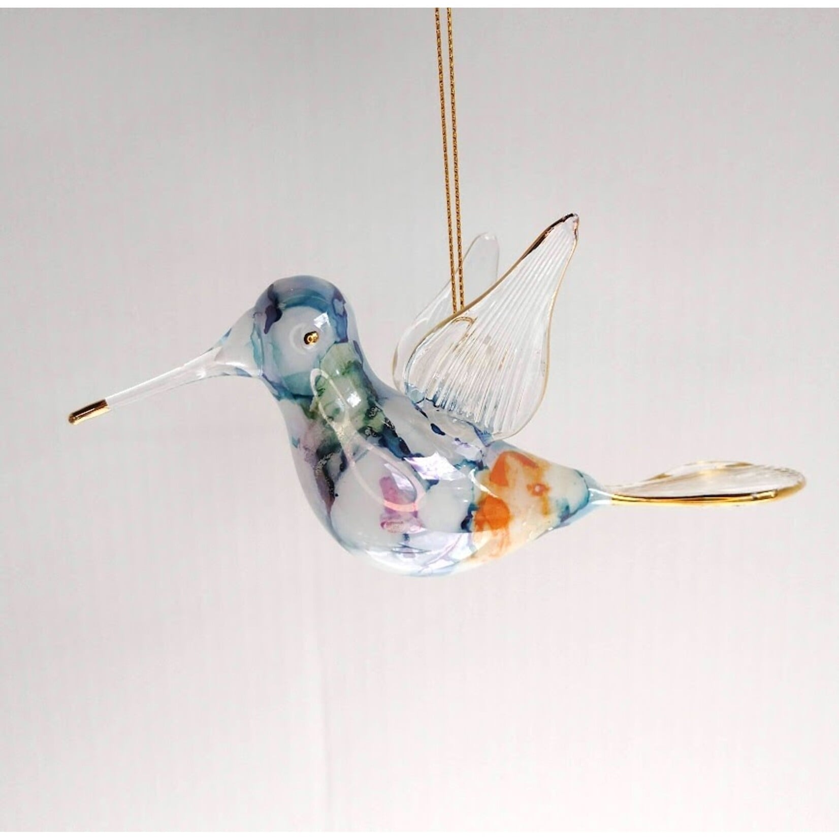 Unique Tradings Iridescent Hummingbird Marble Glass Ornament