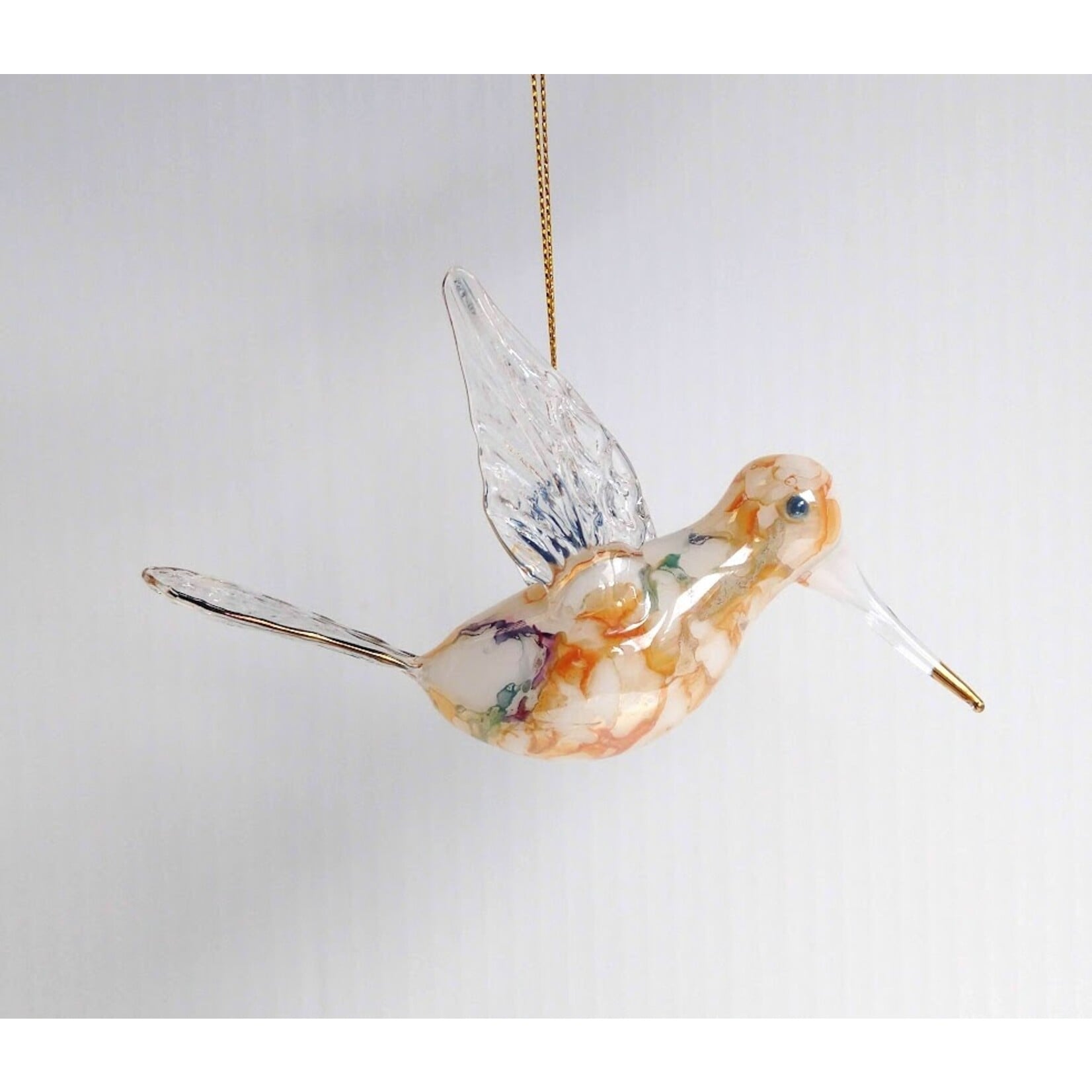 Unique Tradings Iridescent Hummingbird Marble Glass Ornament