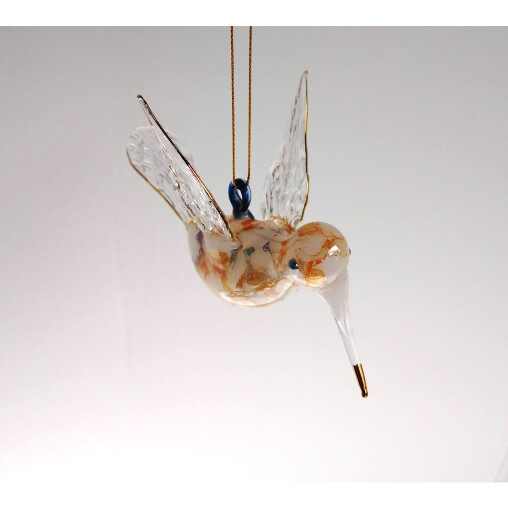 Unique Tradings Iridescent Hummingbird Marble Glass Ornament