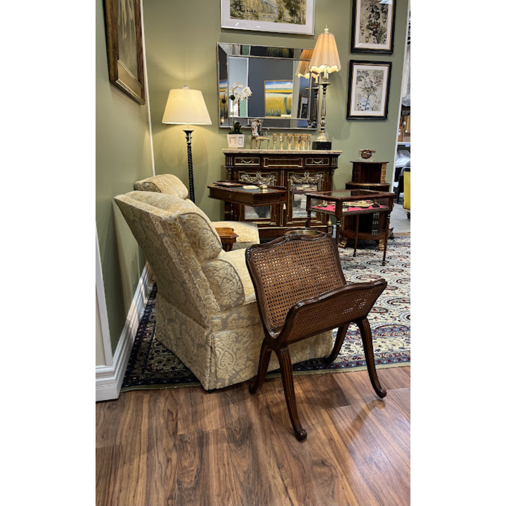Theodore Alexander Mahogany Caned Magazine Stand