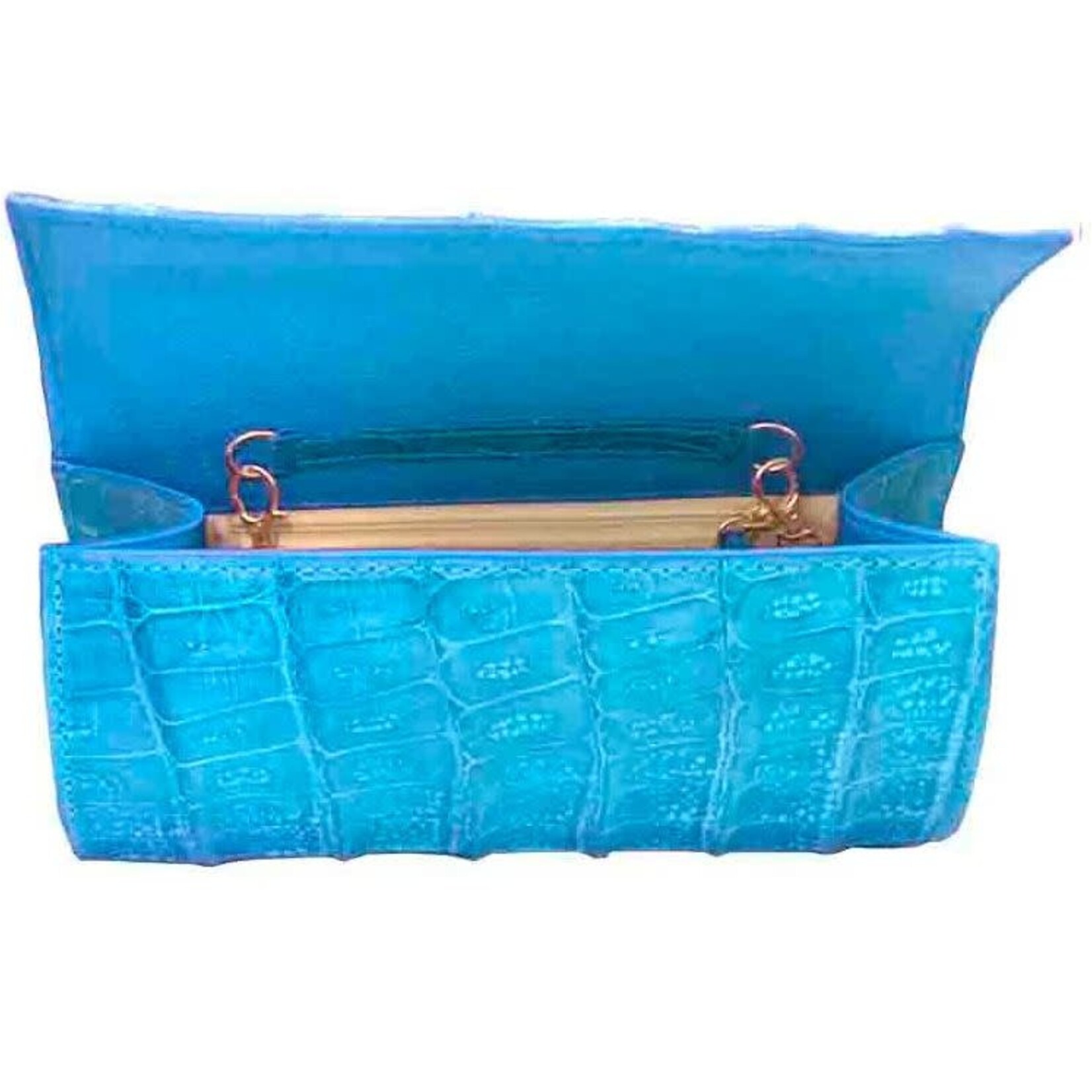 John Cole Turquoise Foggia Large Crocodile Overlap Clutch Handbag