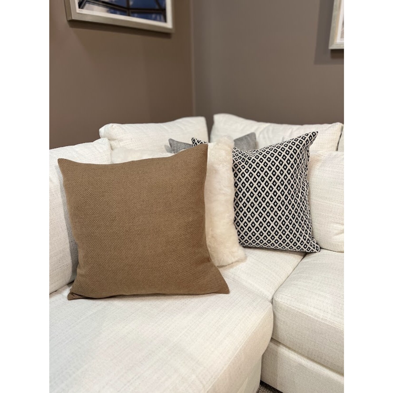 Fibre by Auskin Basketweave Camel Hair Pillow - Carmel