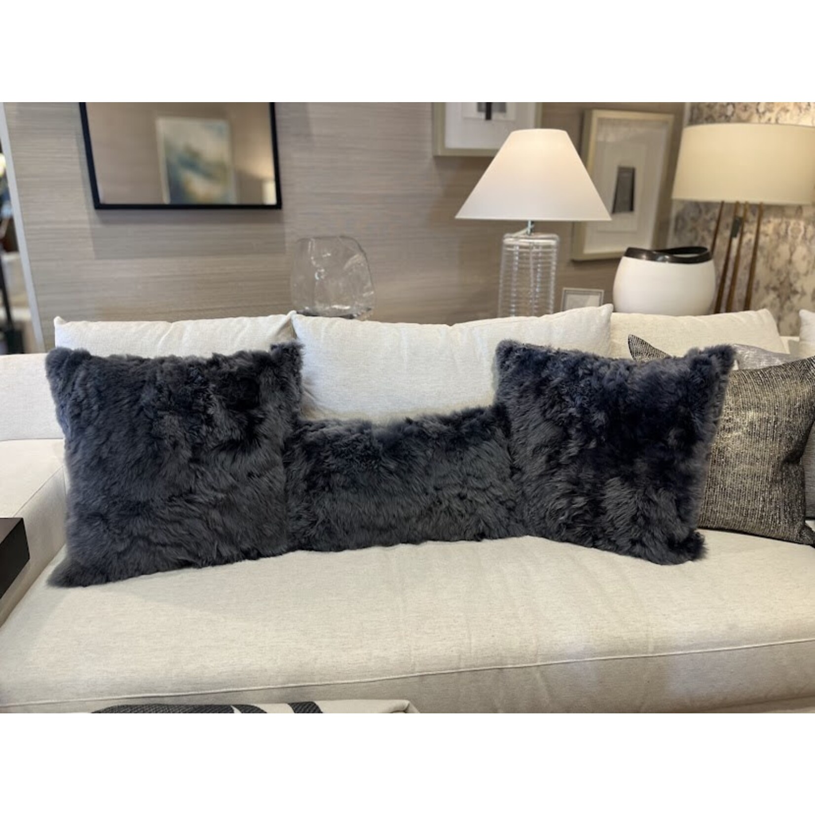 Gabby Alpaca Pillow Silver 14x24 with Feather Insert