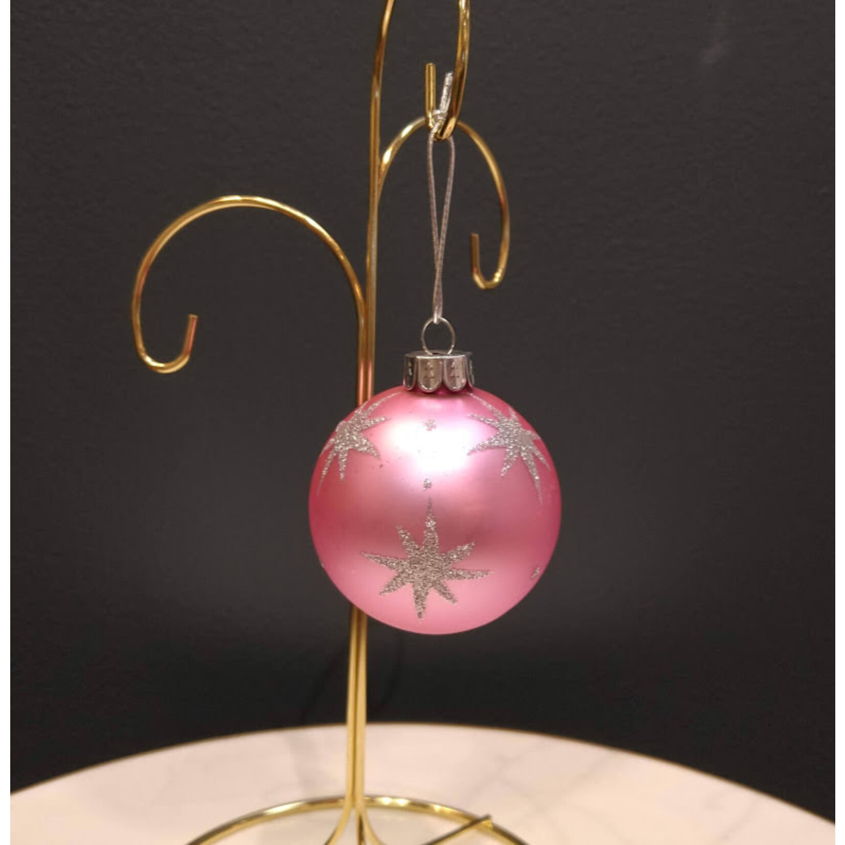 Two's Company Pink & Silver Glitter Glass Ball Ornament 2.5" Small