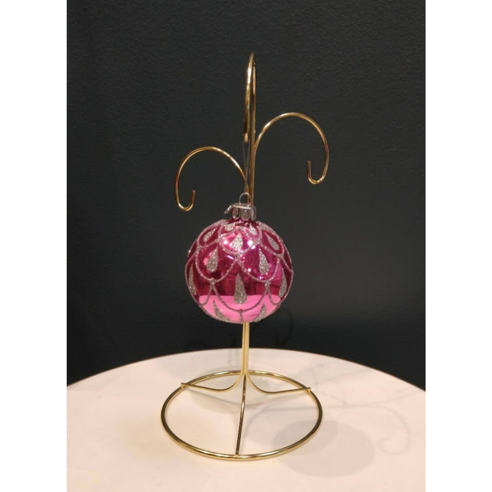 Two's Company Pink & Silver Glitter Glass Ball Ornament 3" Medium
