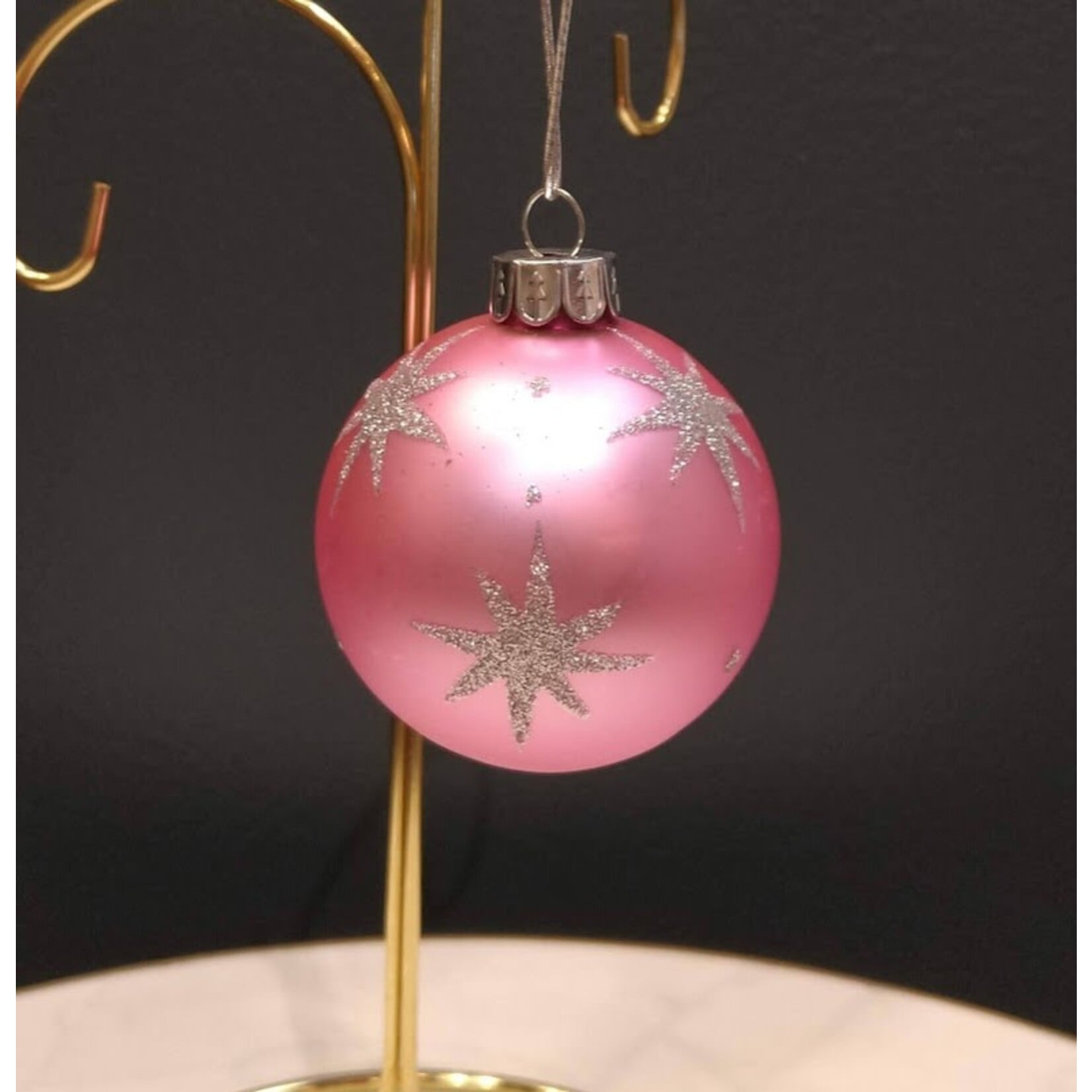 Two's Company Pink & Silver Glitter Glass Ball Ornament 4" Large