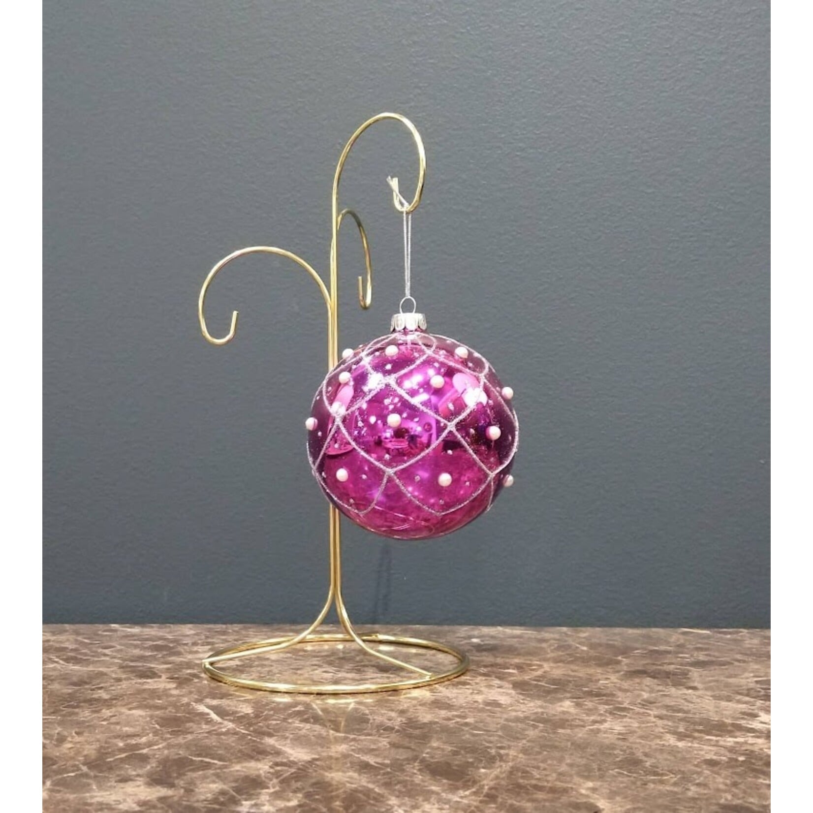 Two's Company Pink & Silver Glitter Glass Ball Ornament 4" Large