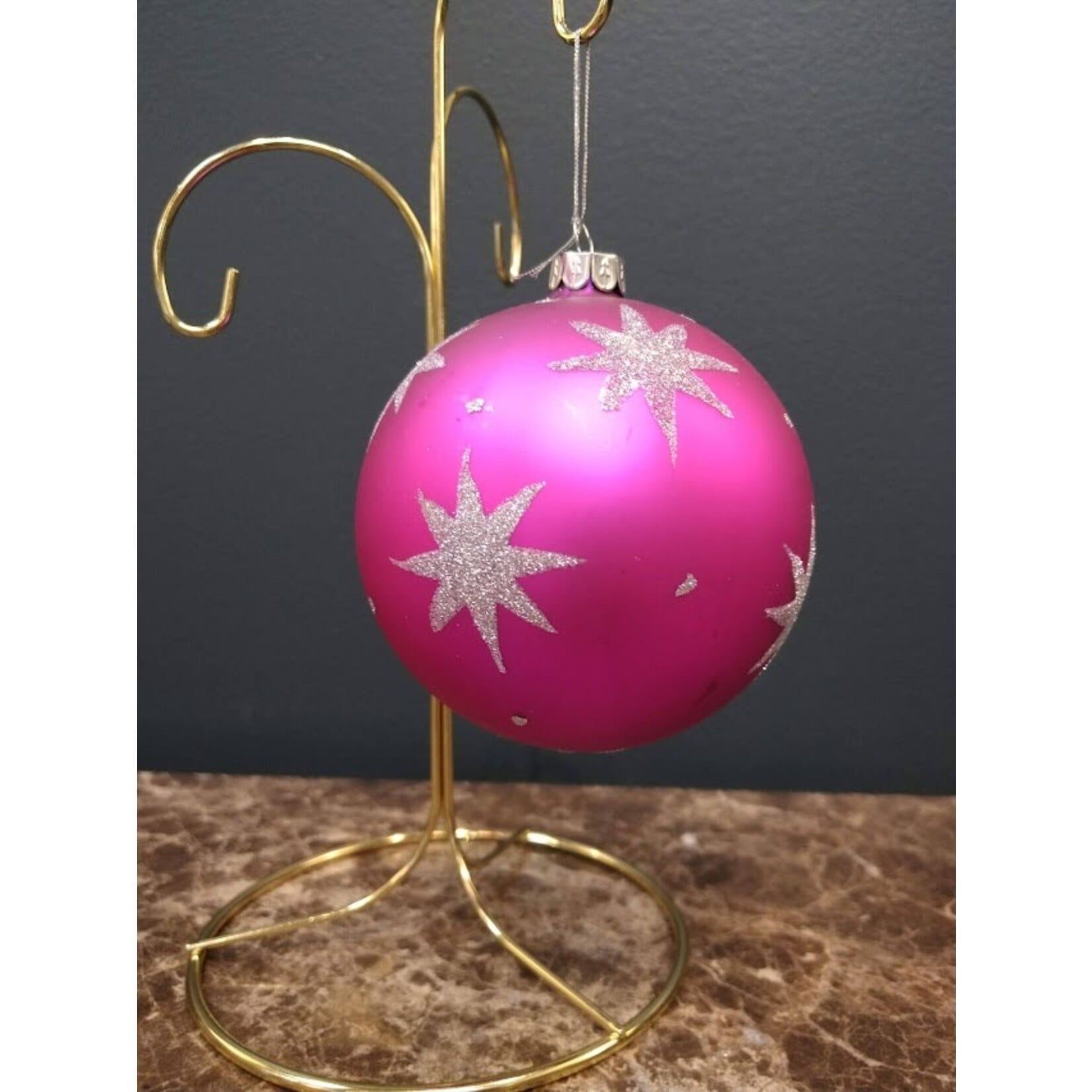 Two's Company Pink & Silver Glitter Glass Ball Ornament 4" Large