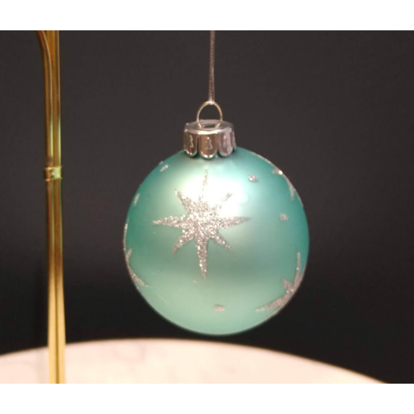 Two's Company Aqua & Silver Glitter Glass Ball Ornament 2.5" Small