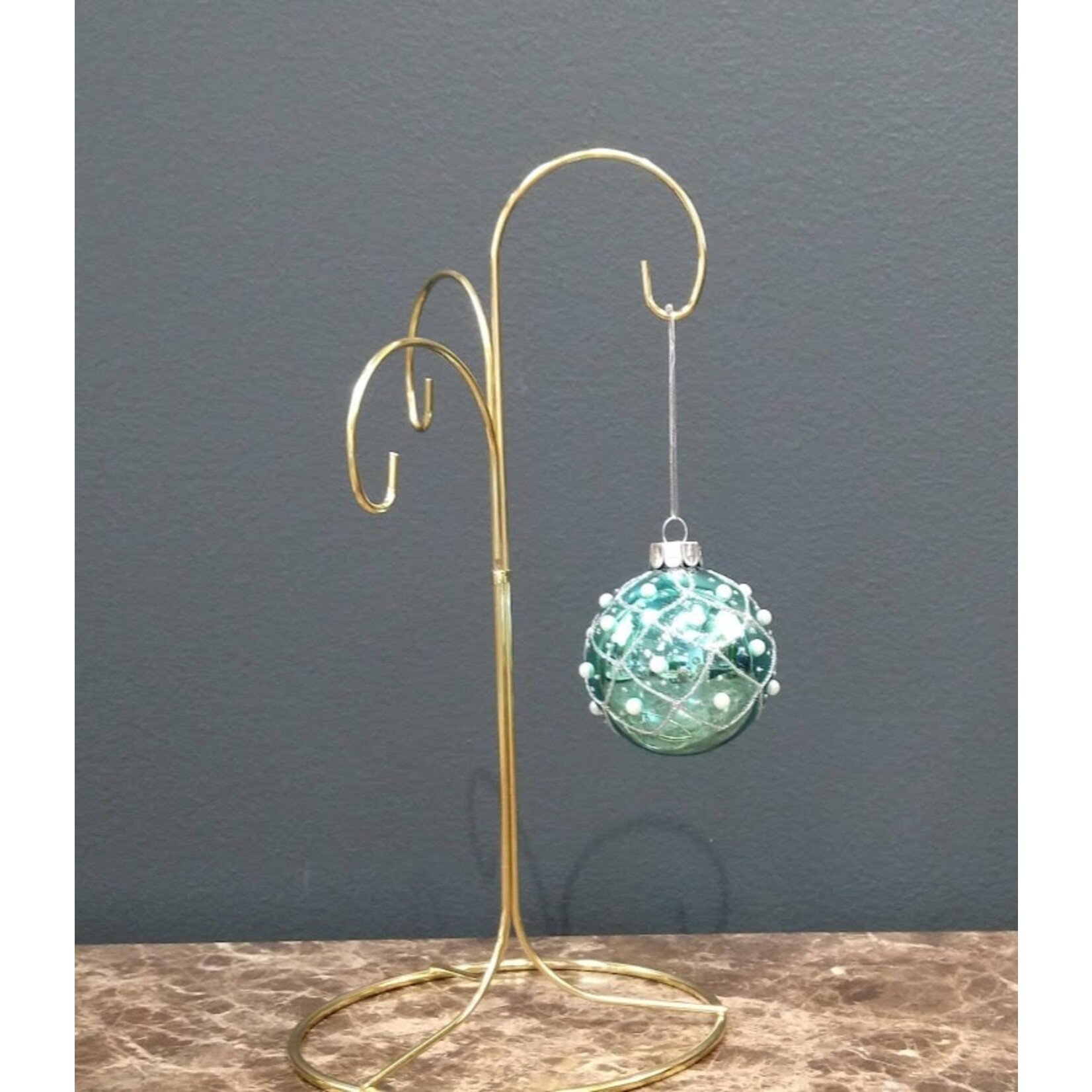 Two's Company Aqua & Silver Glitter Glass Ball Ornament 2.5" Small