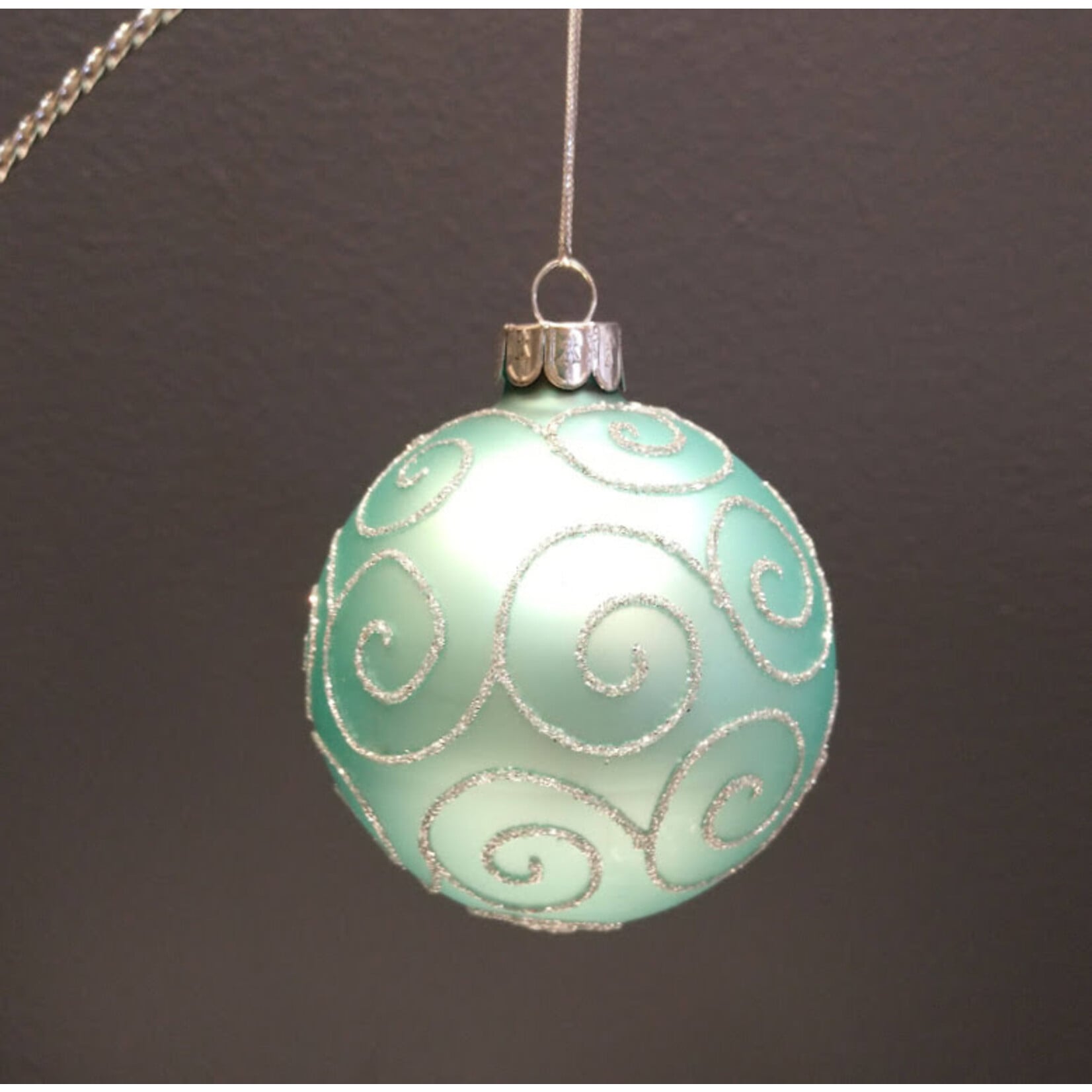Two's Company Aqua & Silver Glitter Glass Ball Ornament 3" Medium