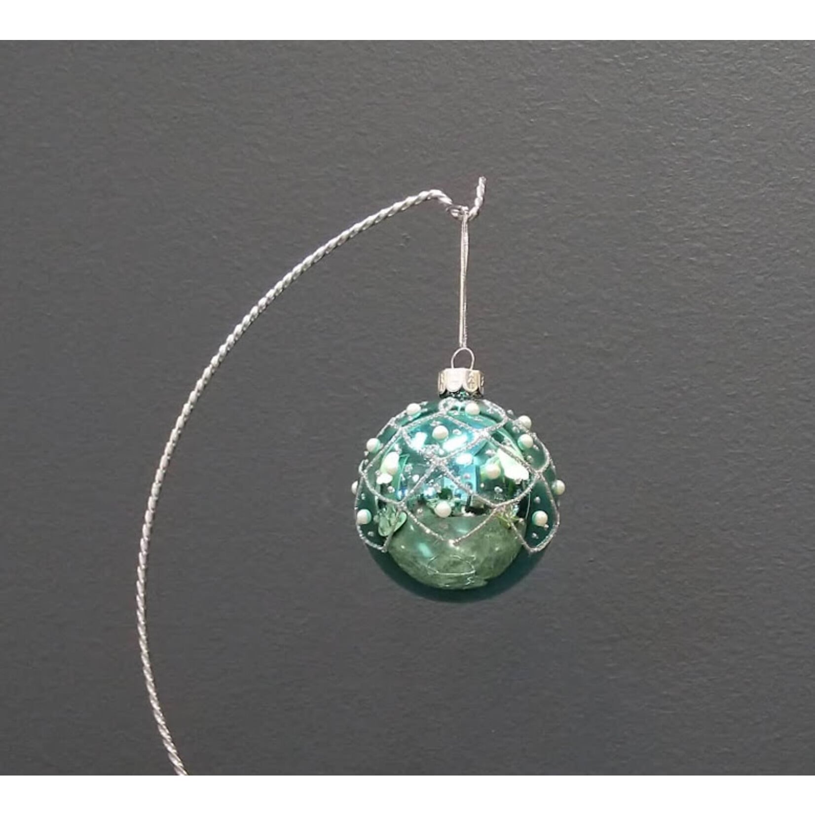 Two's Company Aqua & Silver Glitter Glass Ball Ornament 3" Medium