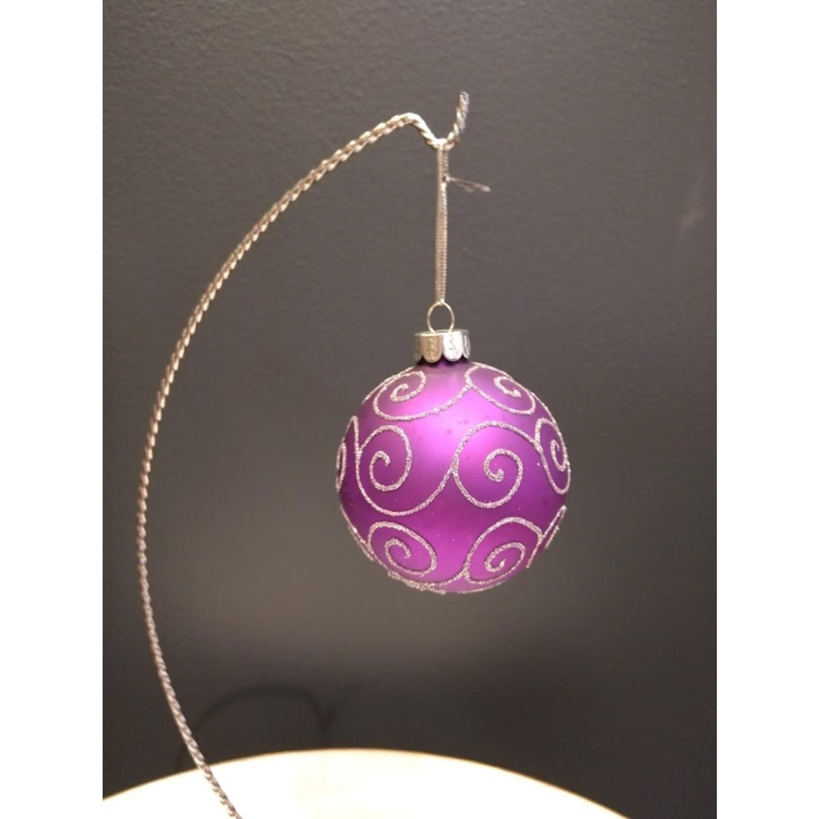 Two's Company Purple & Silver Glitter Glass Ball Ornament 3" Medium