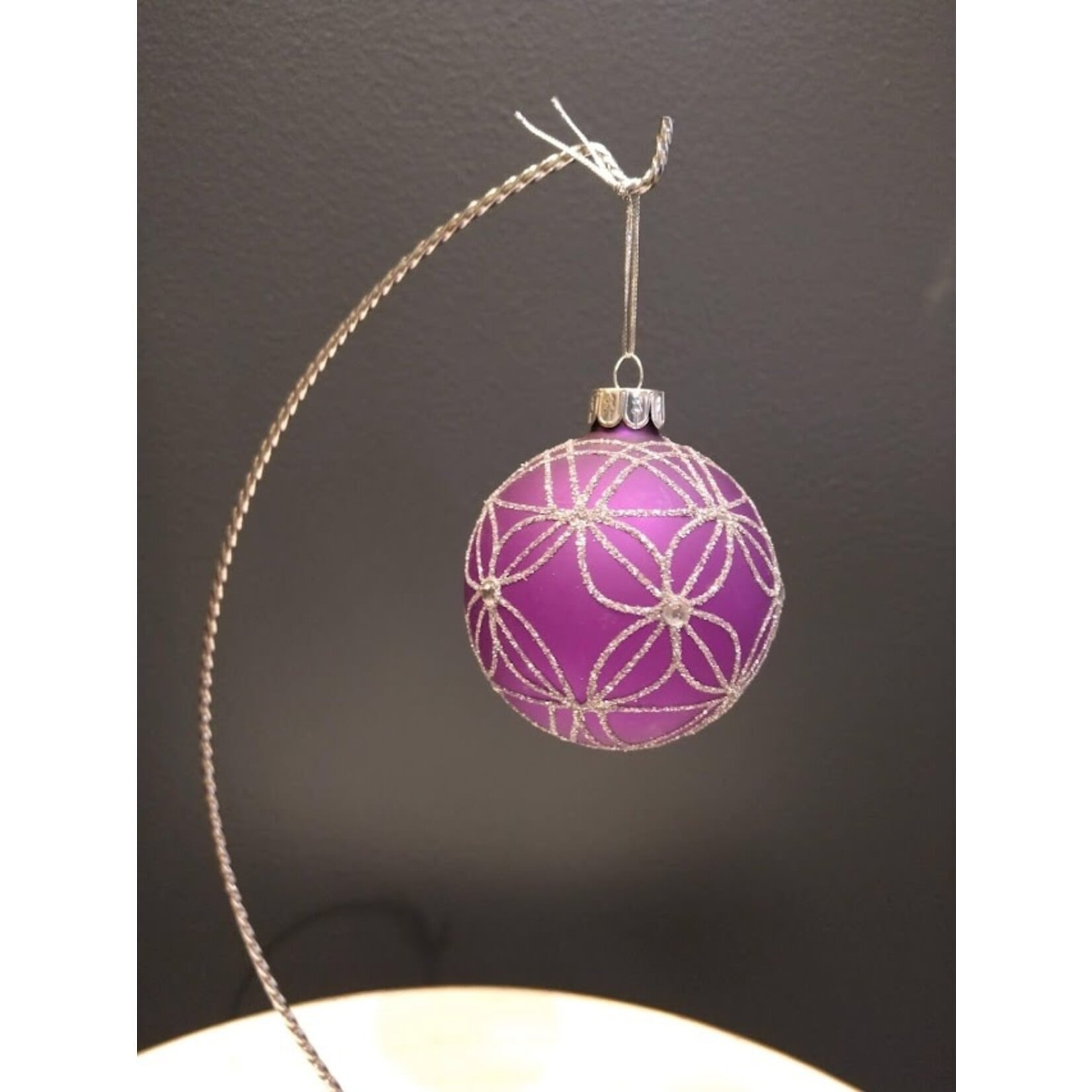 Two's Company Purple & Silver Glitter Glass Ball Ornament 3" Medium