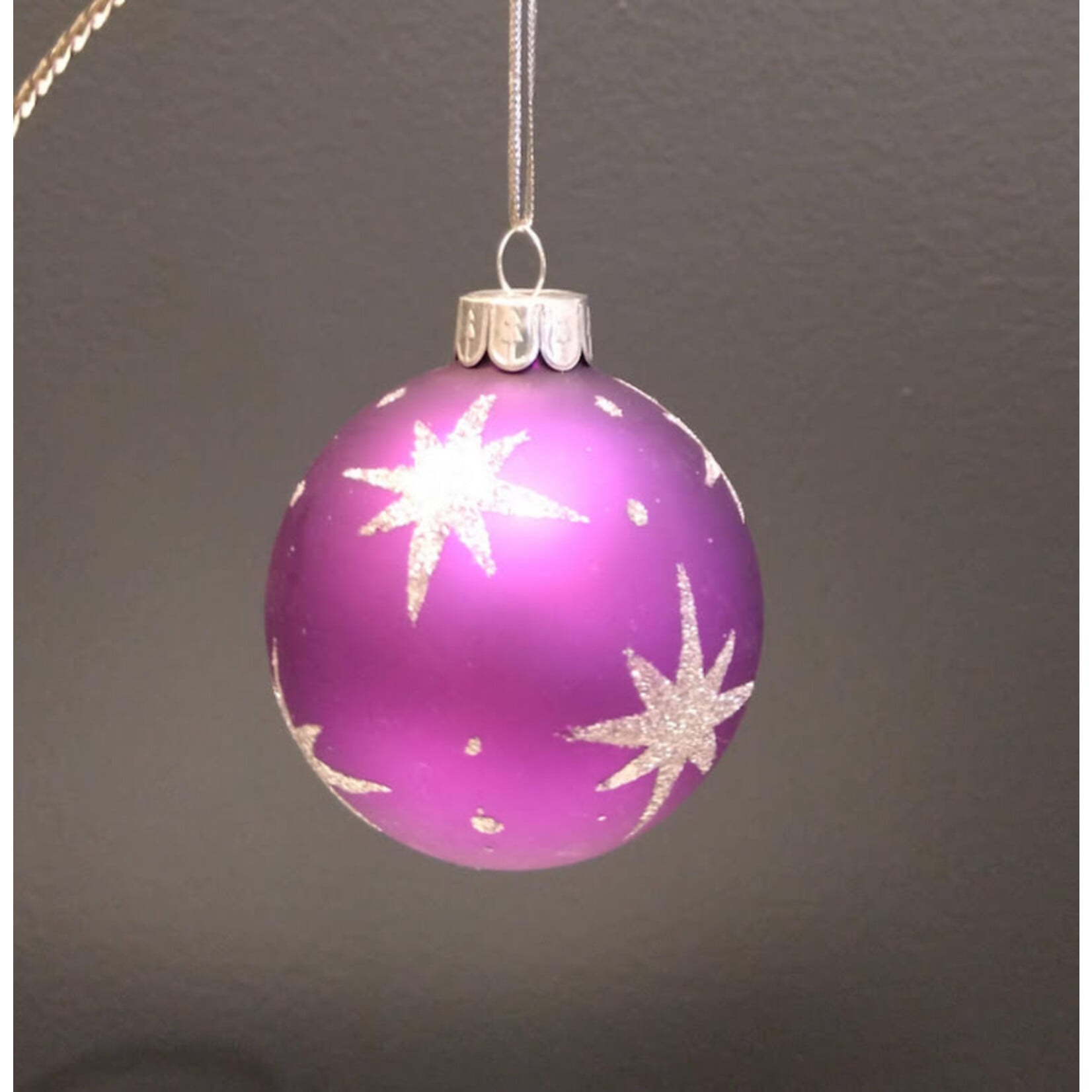 Two's Company Purple & Silver Glitter Glass Ball Ornament 2.5" Small